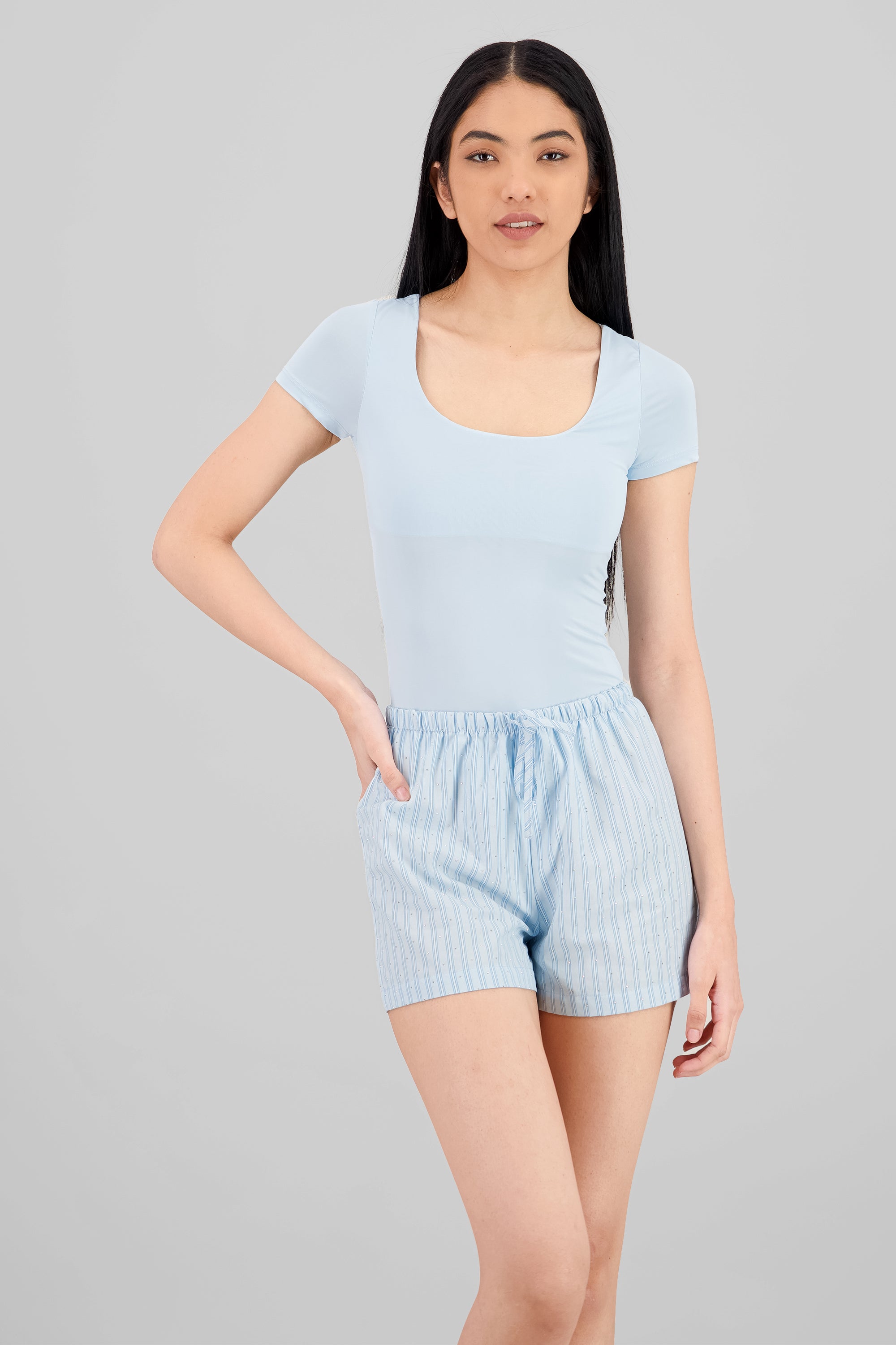 Double Layer Square Neck Bodysuit BLUE