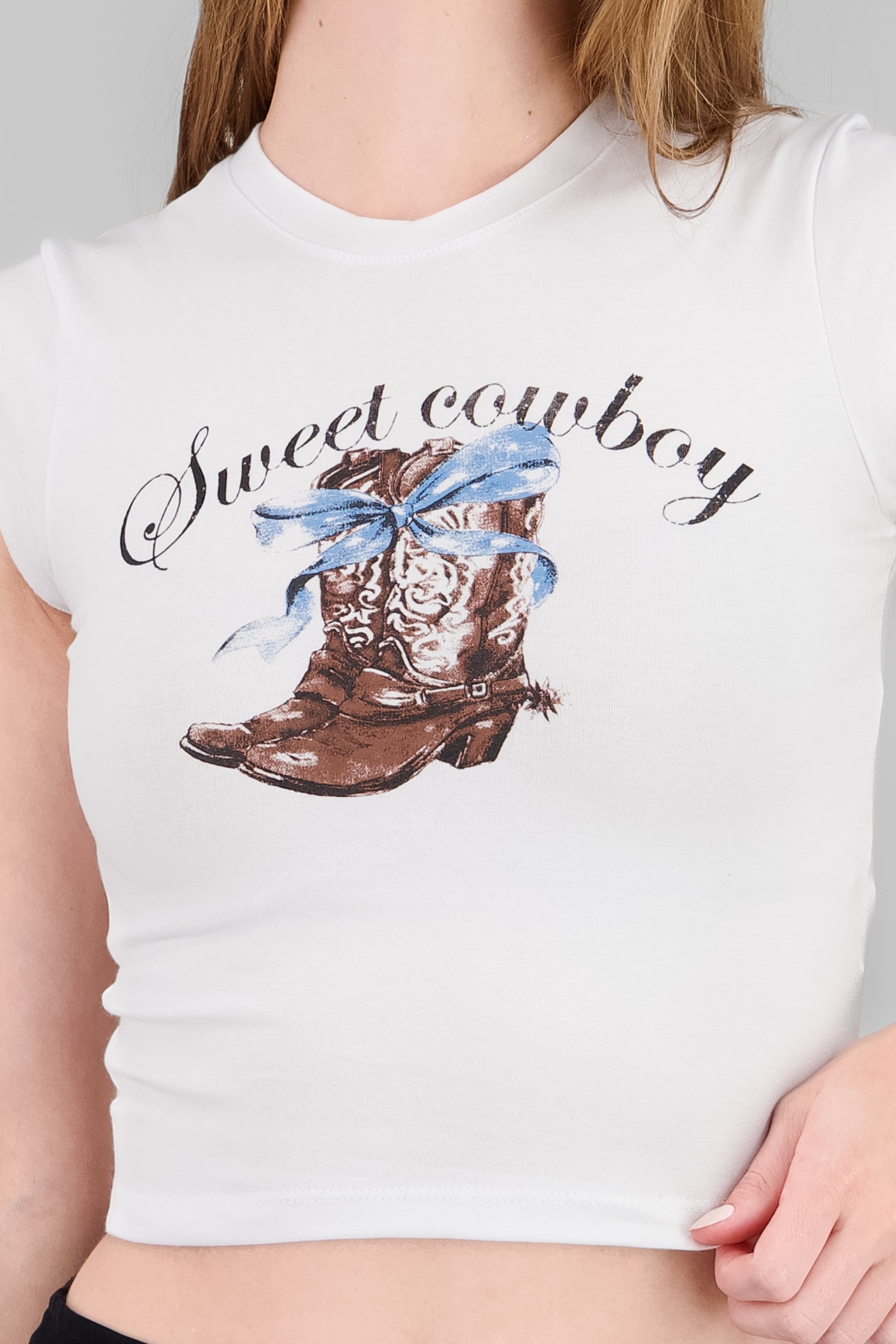 Cowboy Boot Print T Shirt WHITE COMBO