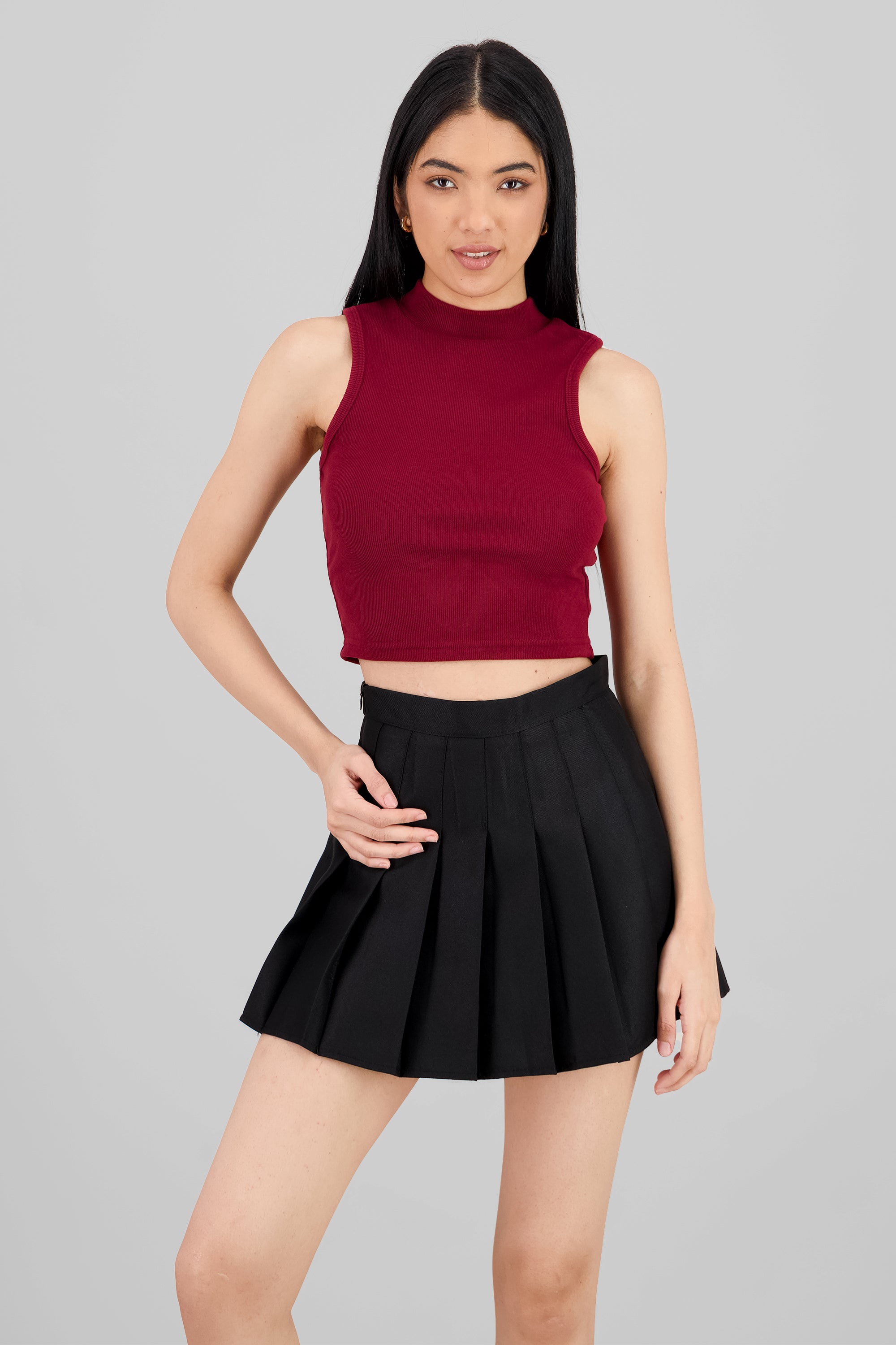 Soft Ribbed Sleeveless Top BURGUNDY