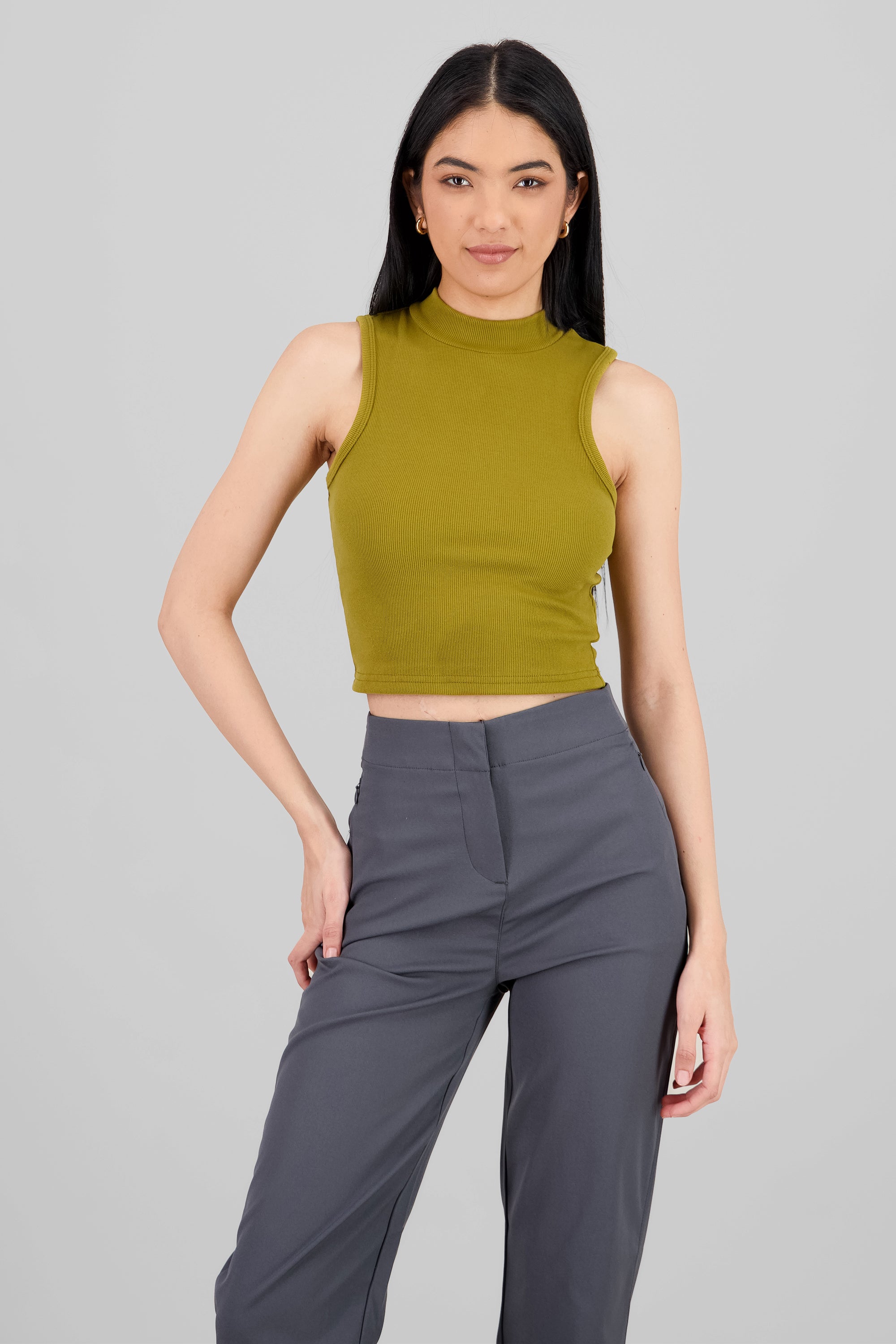 Soft Ribbed Sleeveless Top OLIVE