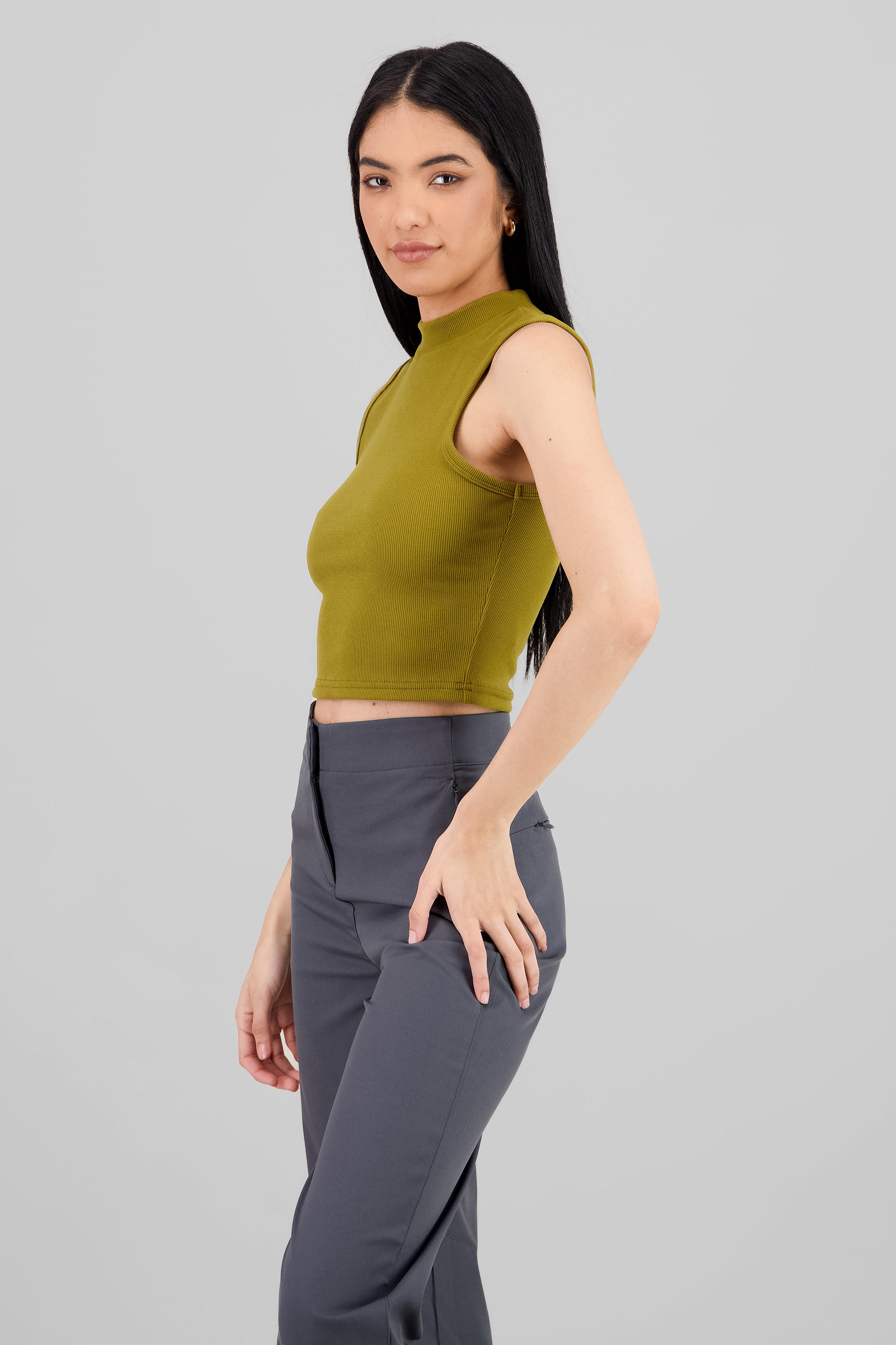 Soft Ribbed Sleeveless Top OLIVE