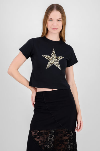 Animal Print Star Foil T Shirt BLACK COMBO