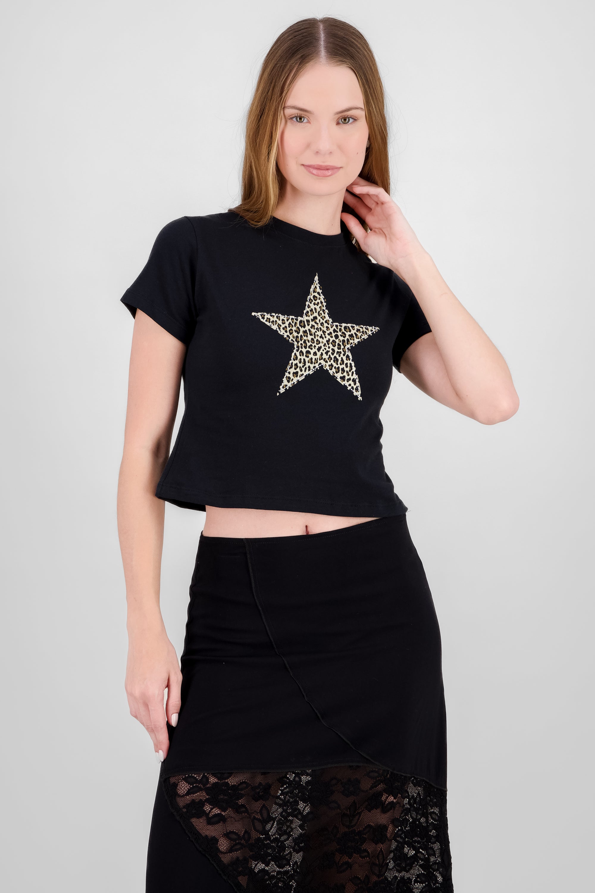 Animal Print Star Foil T Shirt BLACK COMBO