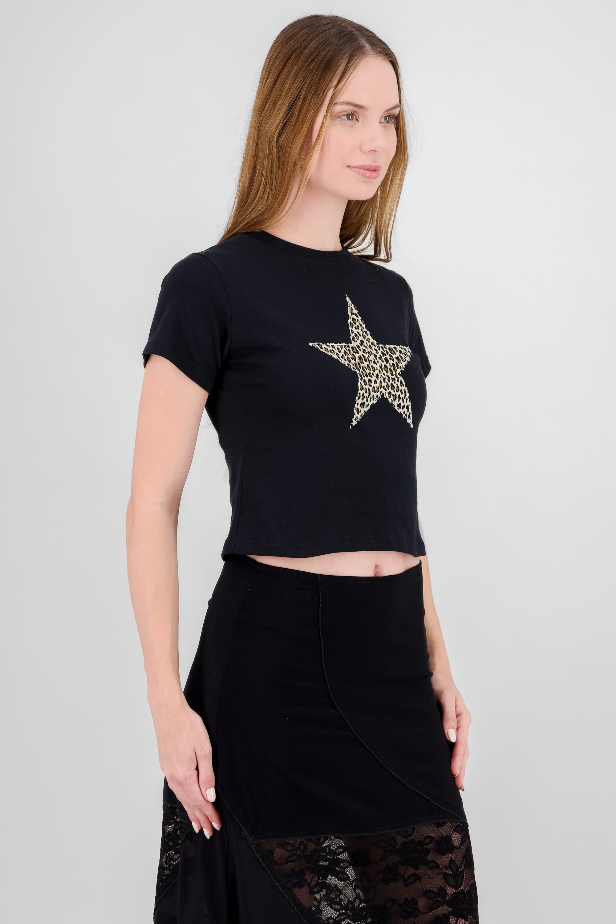 Animal Print Star Foil T Shirt BLACK COMBO