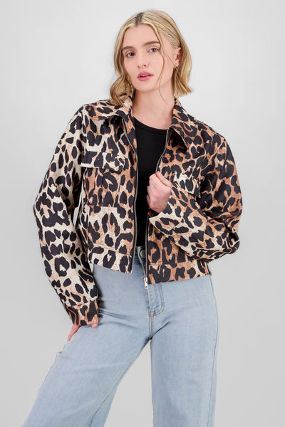 Animal Print Cargo Jacket BROWN COMBO