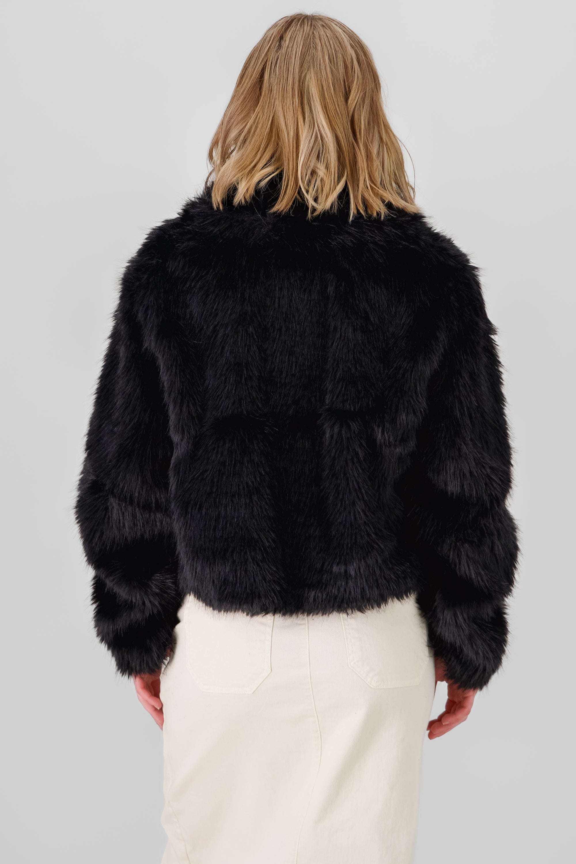 Faux Fur Cropped oat with Faux Leather Bows BLACK