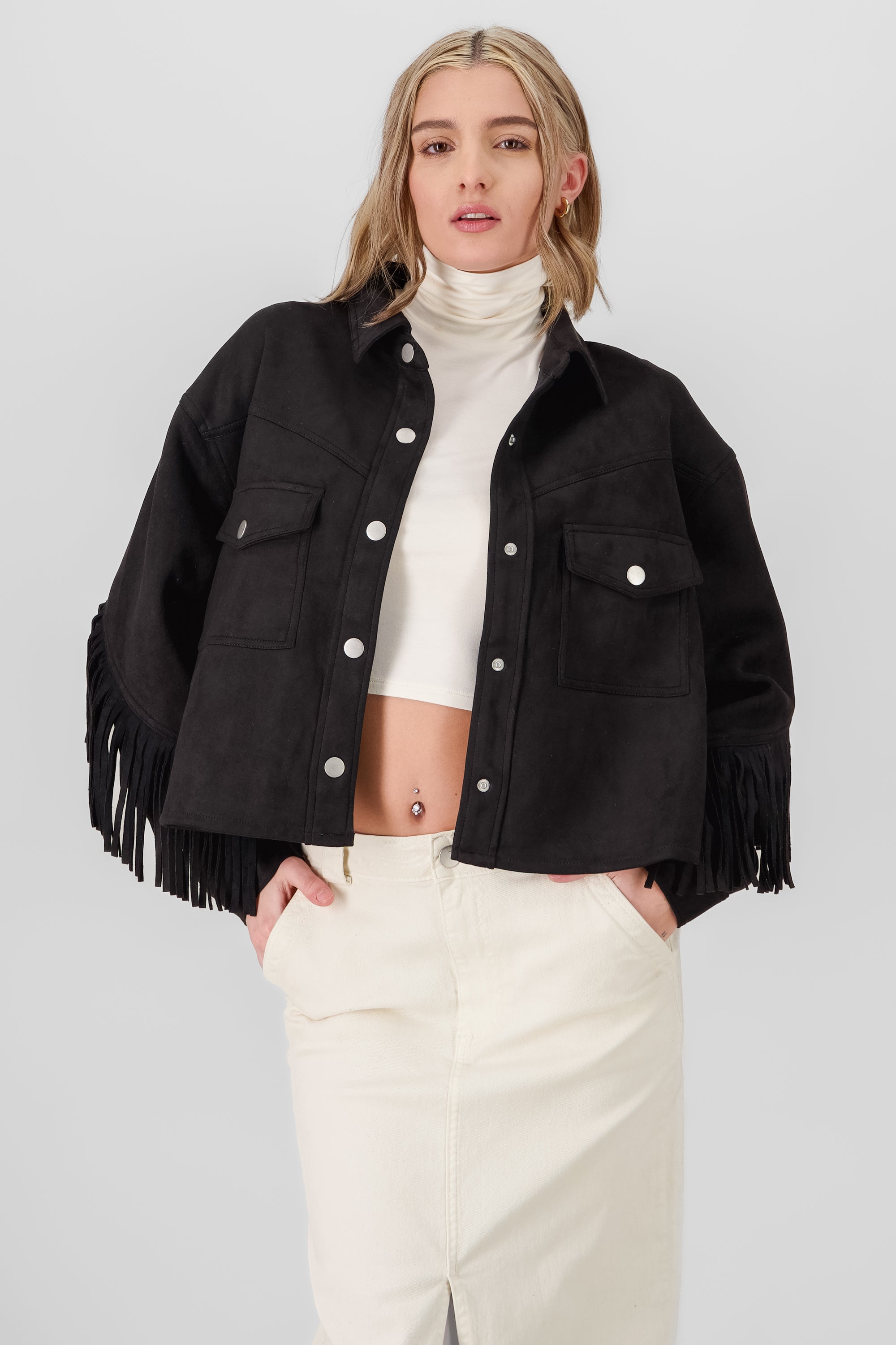 Suede Fringe Jacket BLACK