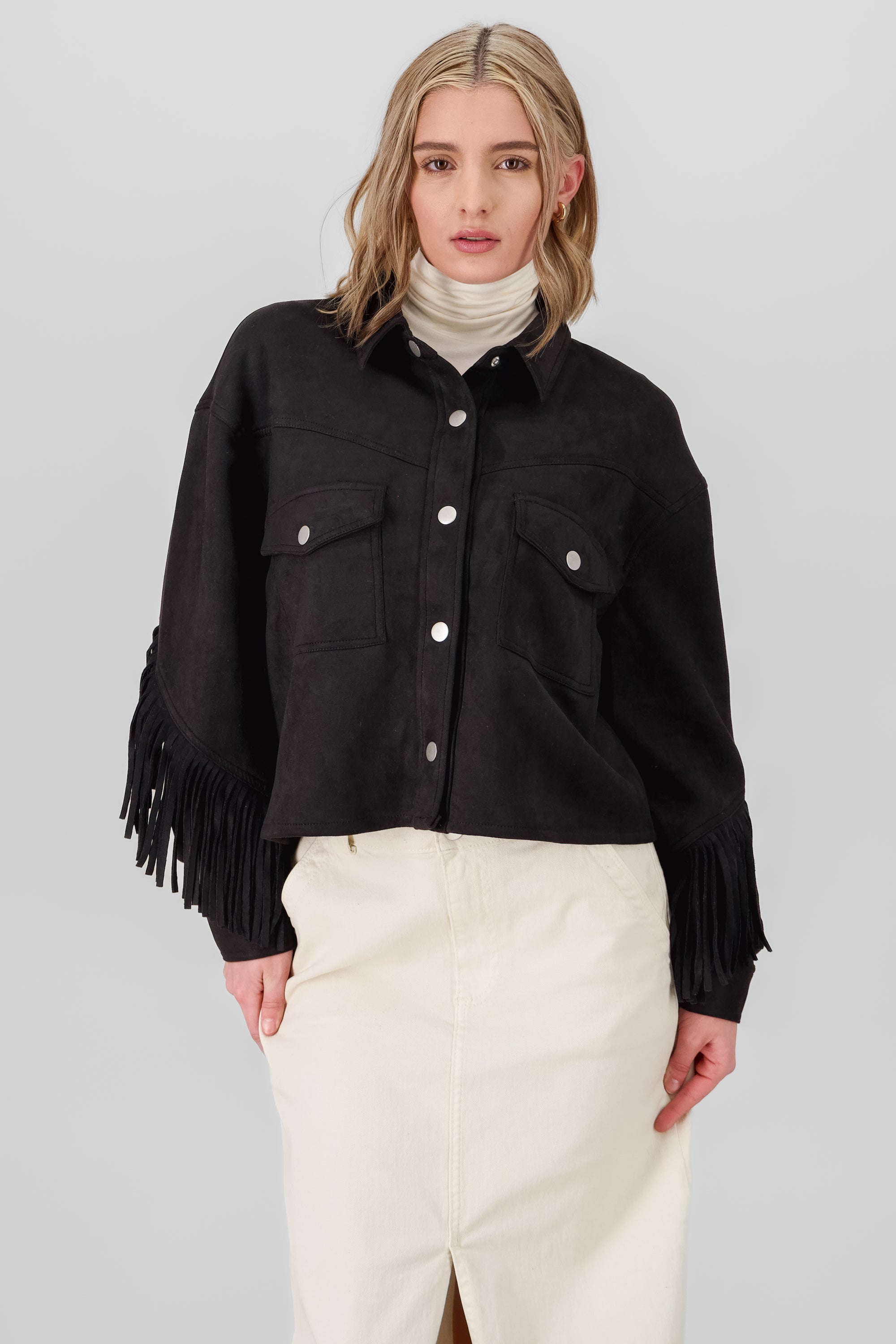 Suede Fringe Jacket BLACK