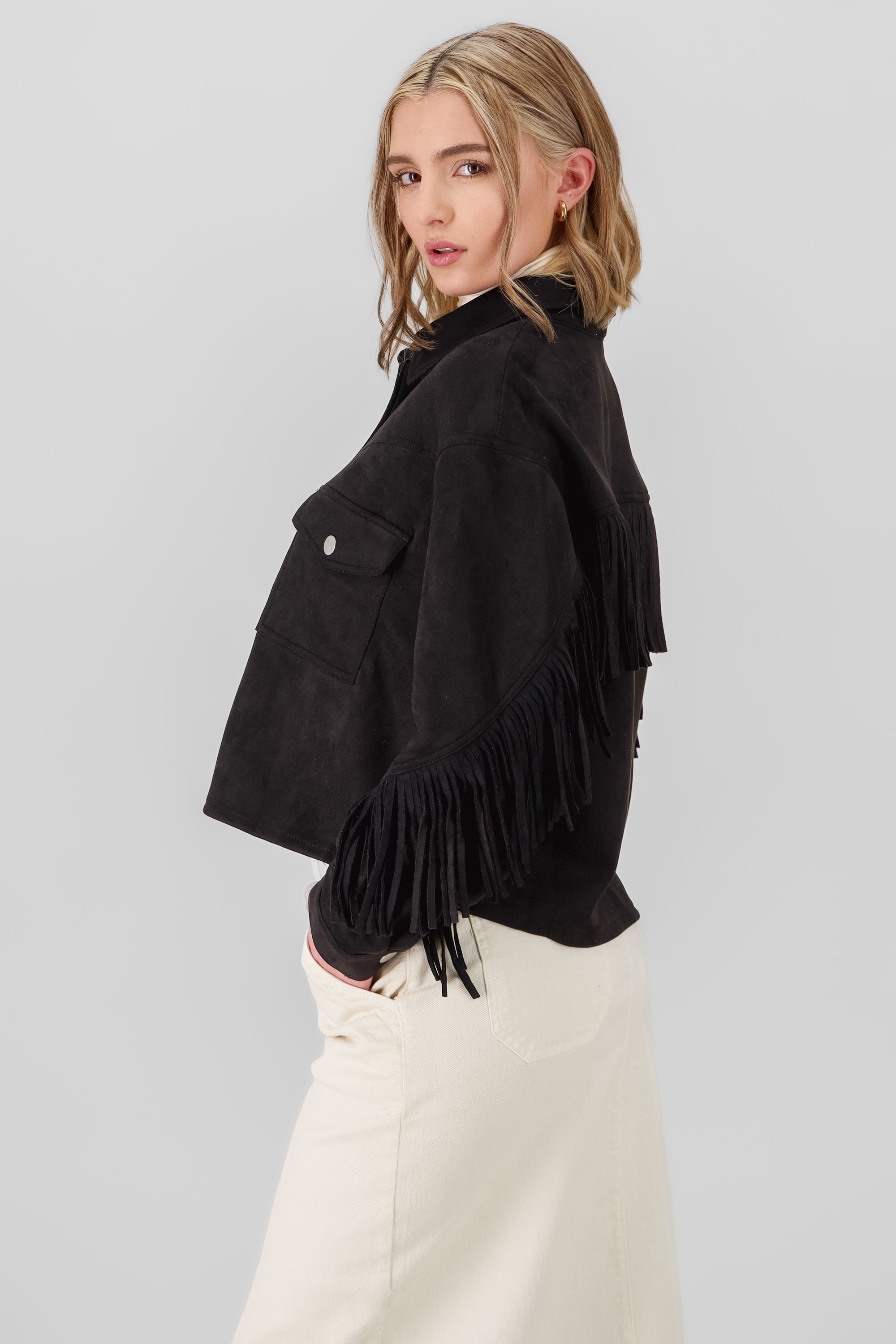 Suede Fringe Jacket BLACK