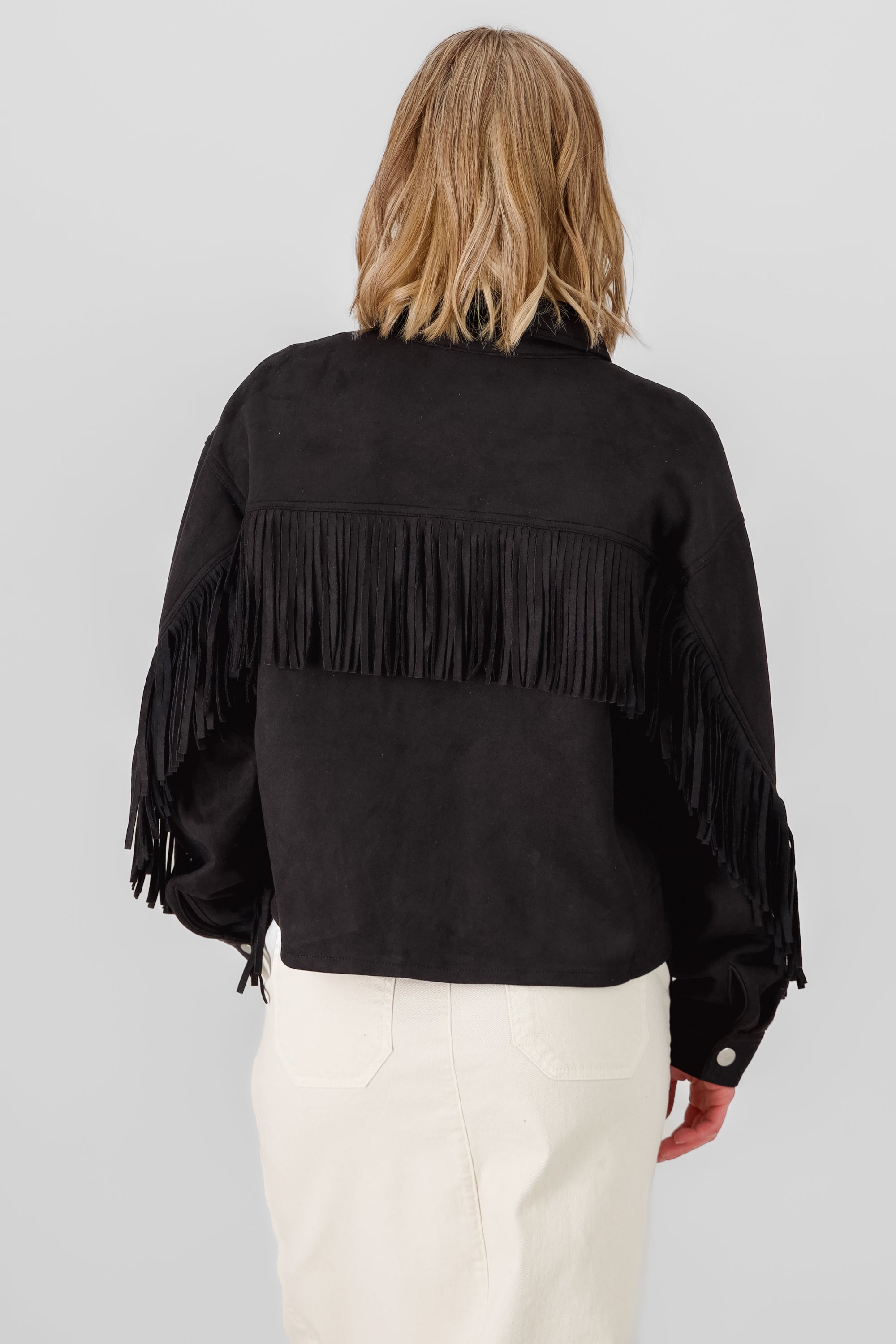 Suede Fringe Jacket BLACK