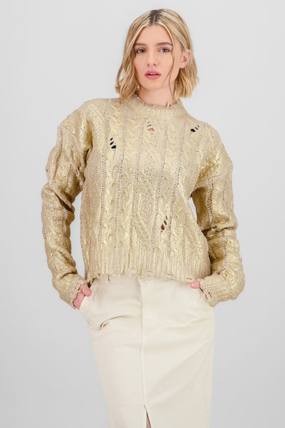 Distressed Foil Sweater GOLD