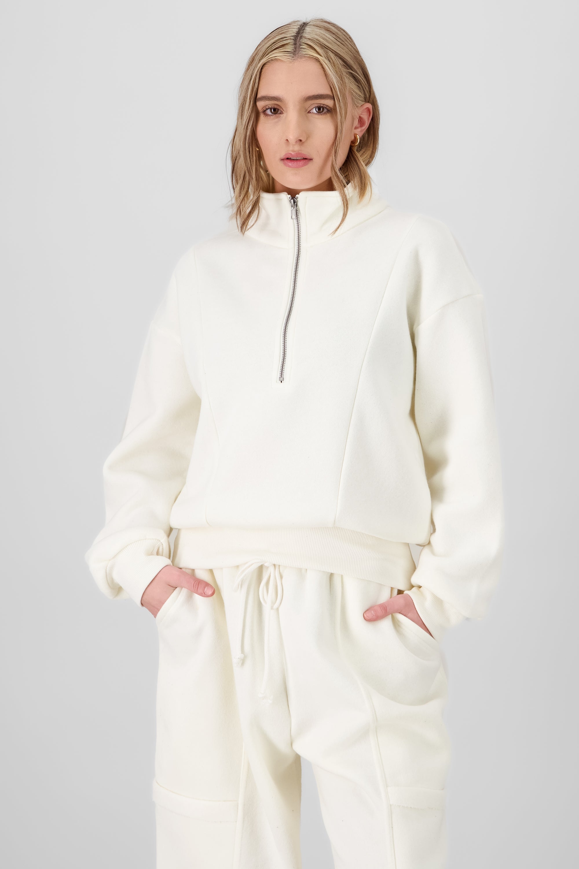 Solid Fleece Sweatshirt with Zipper CREAM