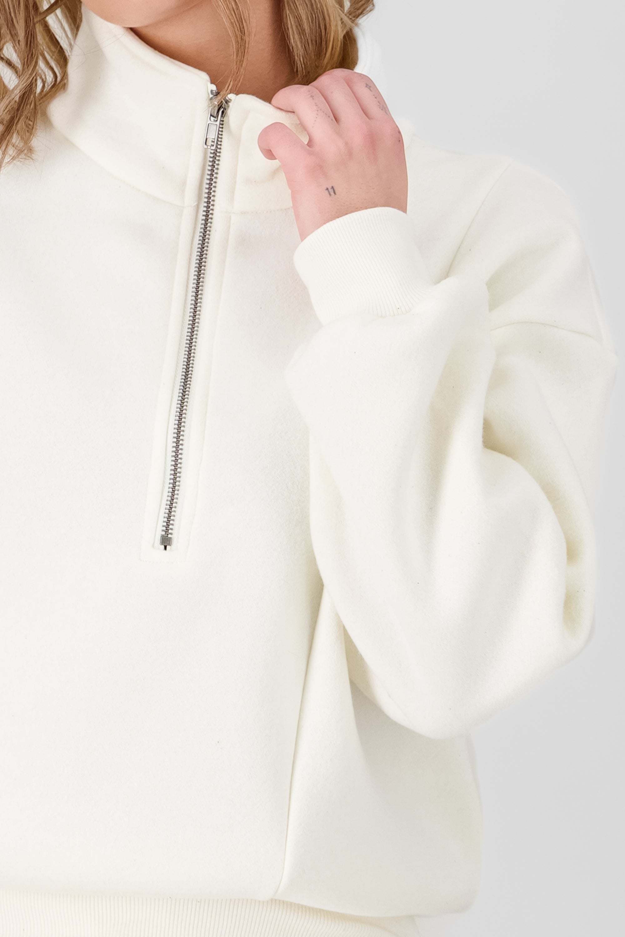 Solid Fleece Sweatshirt with Zipper CREAM