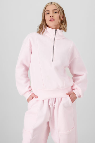 Solid Fleece Sweatshirt with Zipper PASTEL PINK