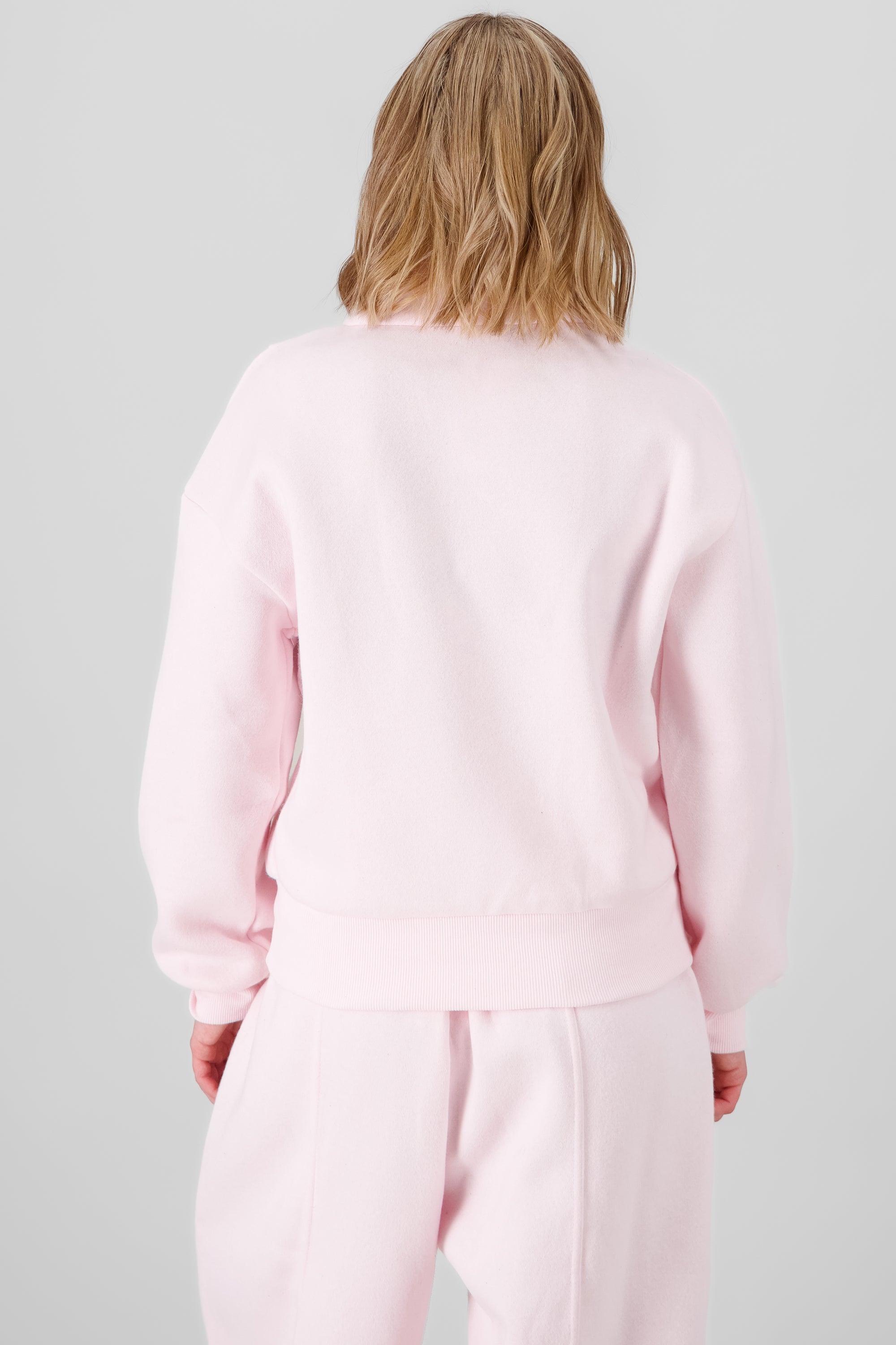 Solid Fleece Sweatshirt with Zipper PASTEL PINK