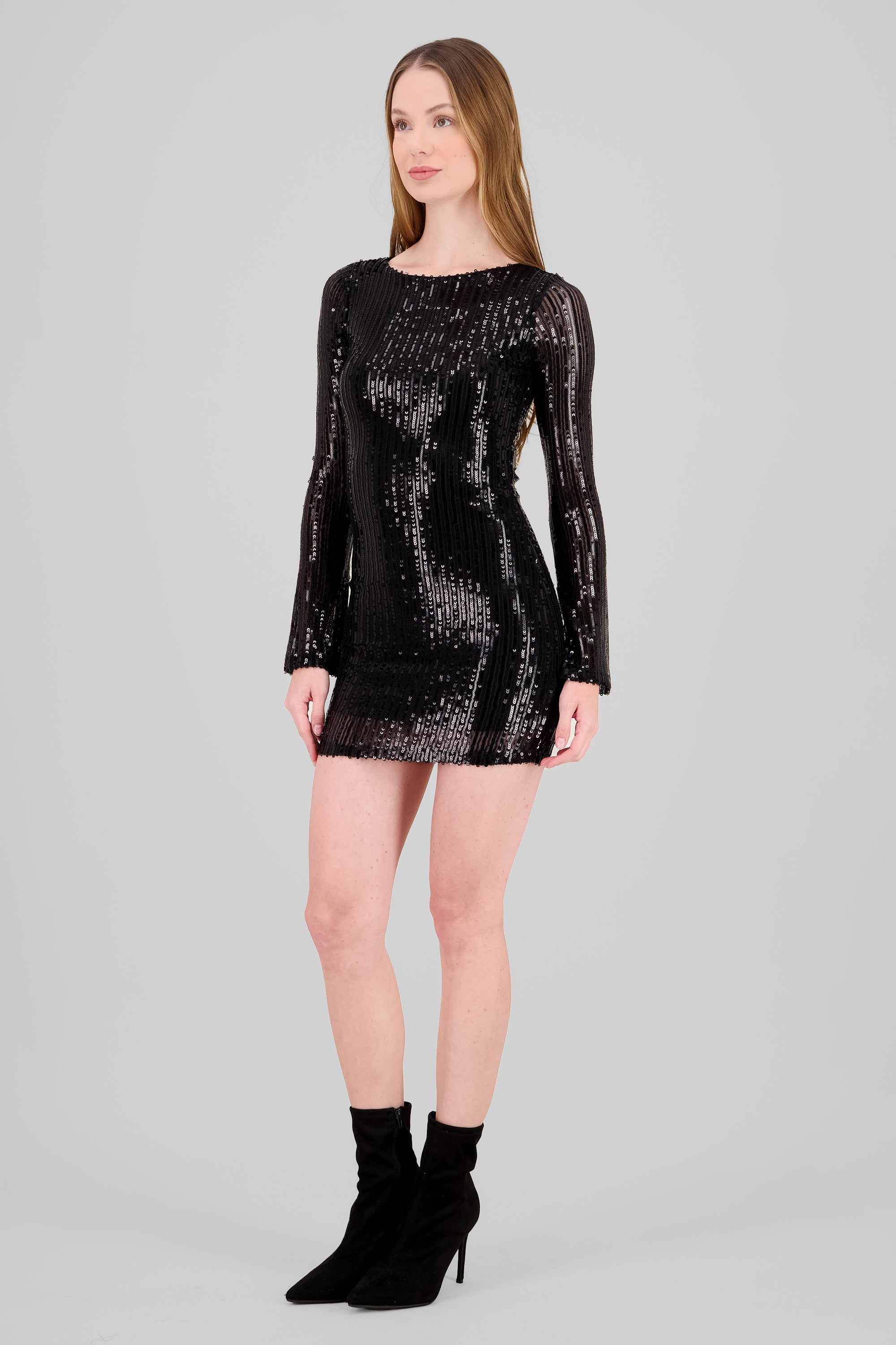 Long Sleeve Sequin Mini Dress BLACK