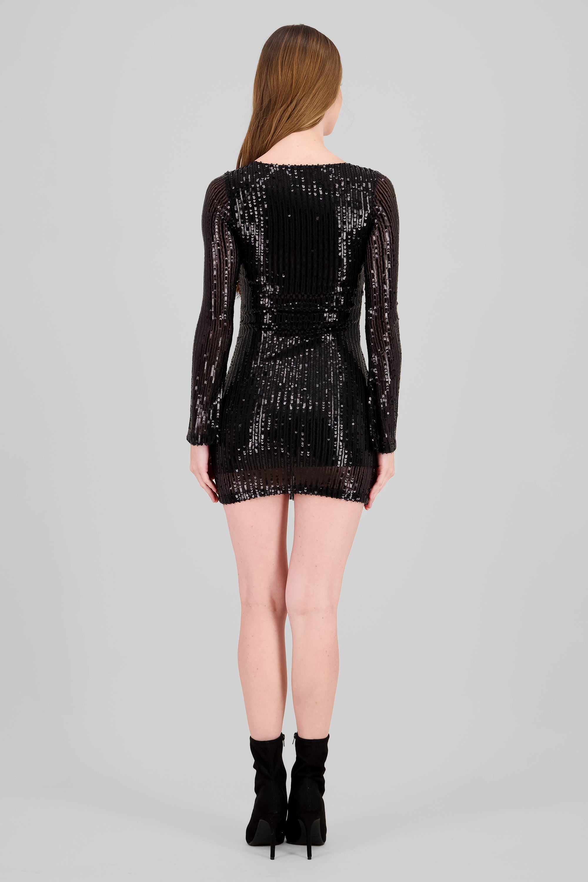 Long Sleeve Sequin Mini Dress BLACK