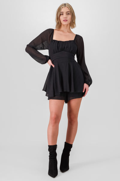 Long Sleeve Mini Dress BLACK