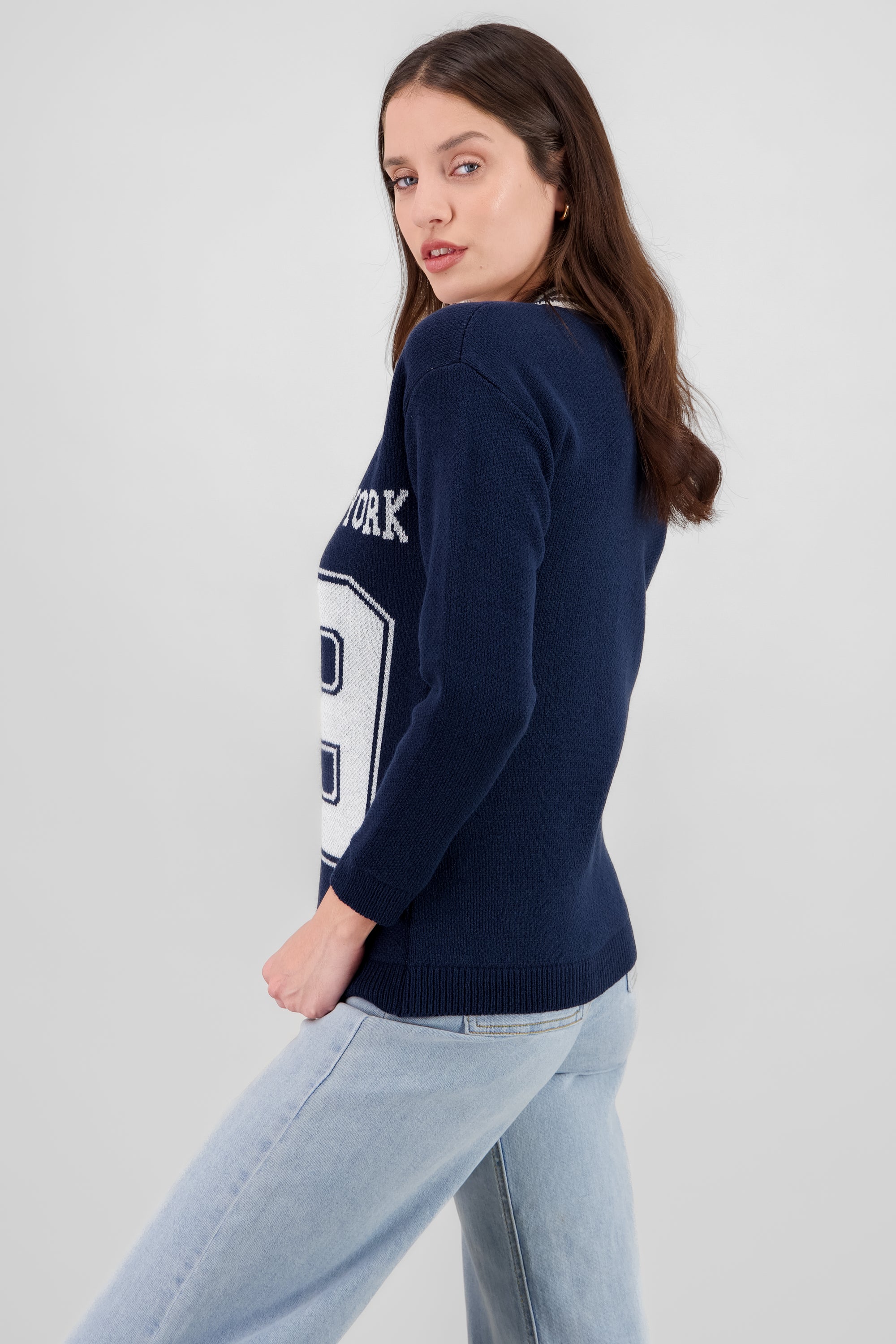 Numbers and Lurex Details Sweater NAVY