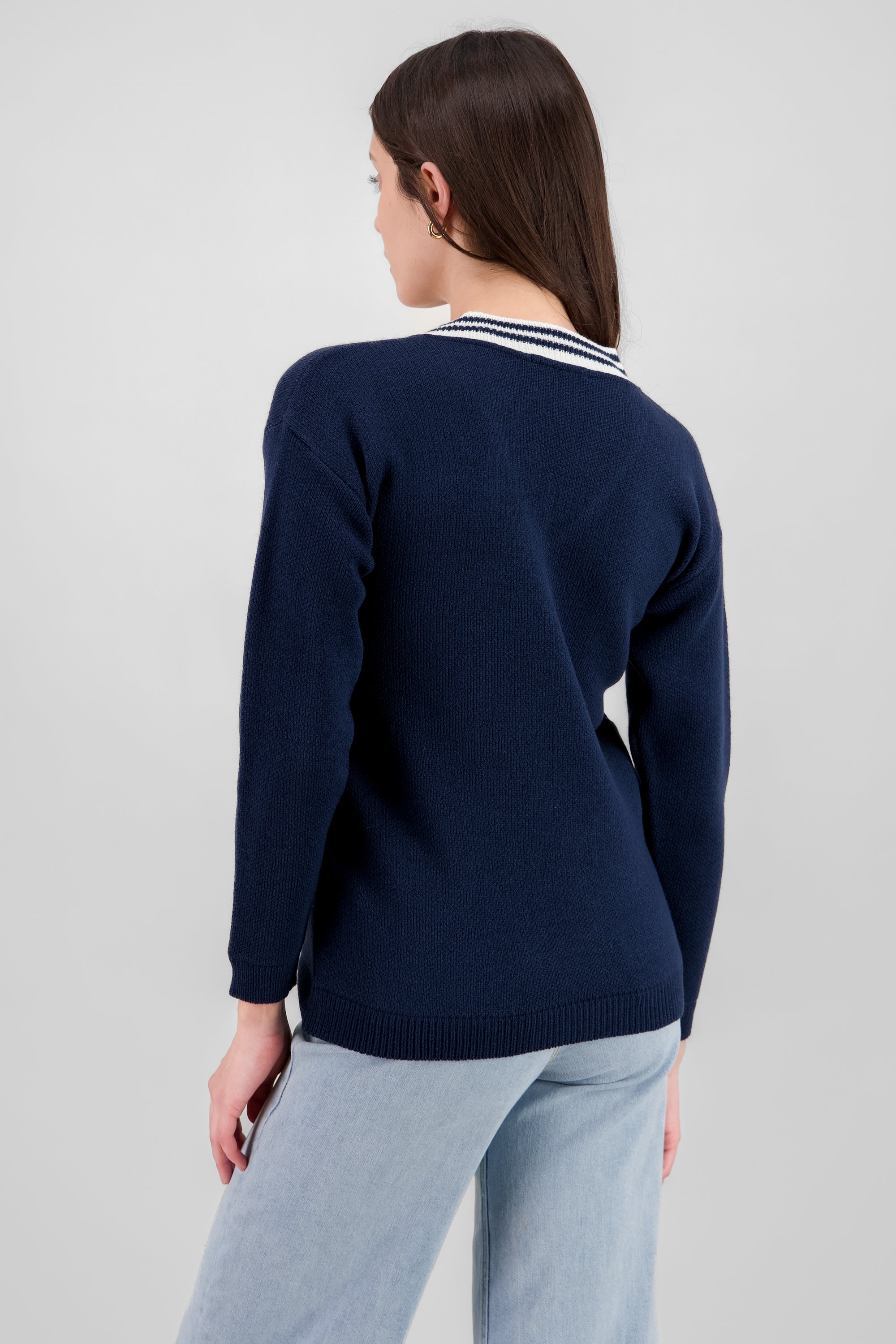 Numbers and Lurex Details Sweater NAVY