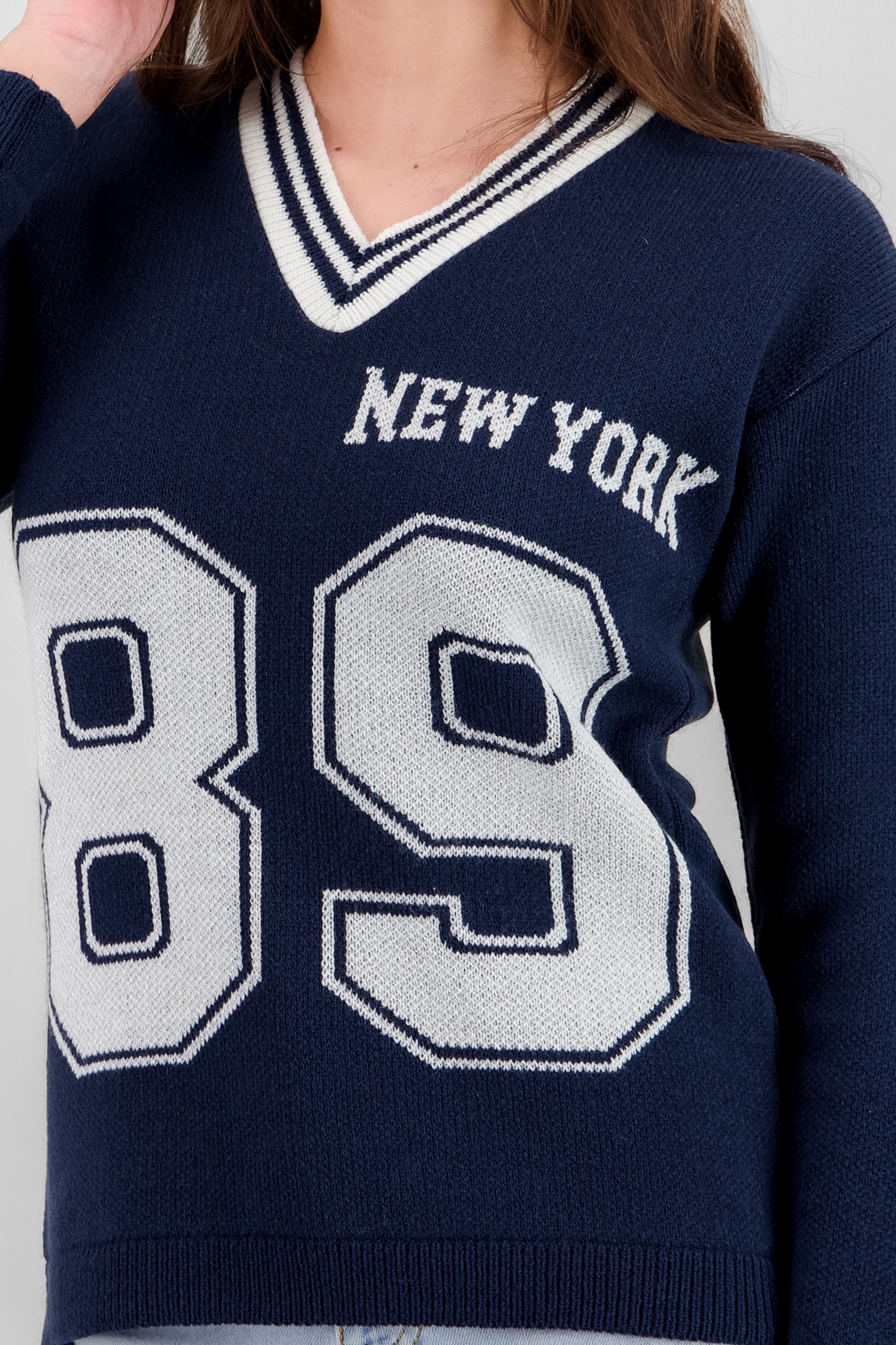 Numbers and Lurex Details Sweater NAVY