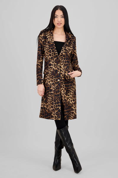 Animal Print Long Coat BLACK COMBO