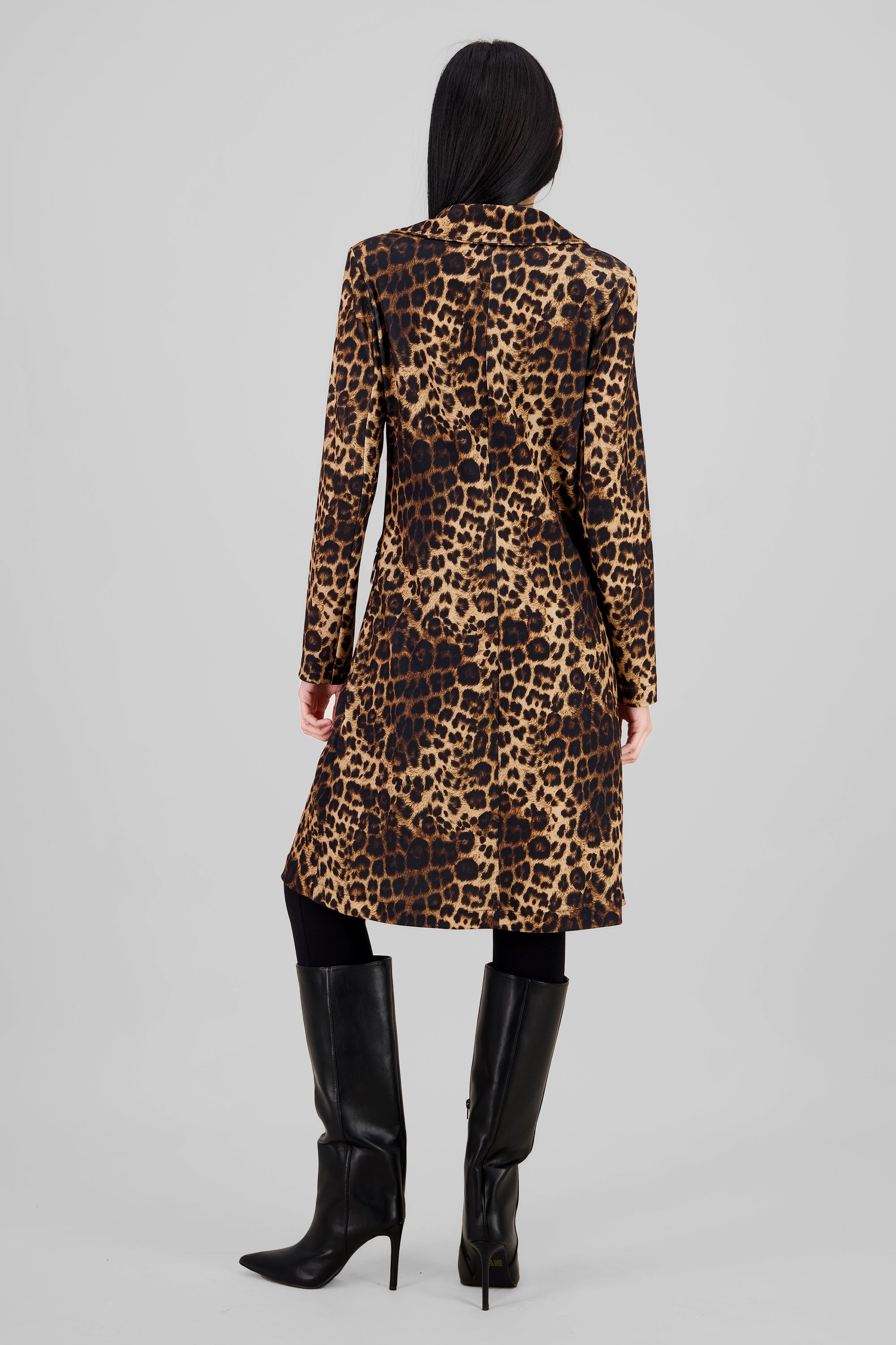 Animal Print Long Coat BLACK COMBO