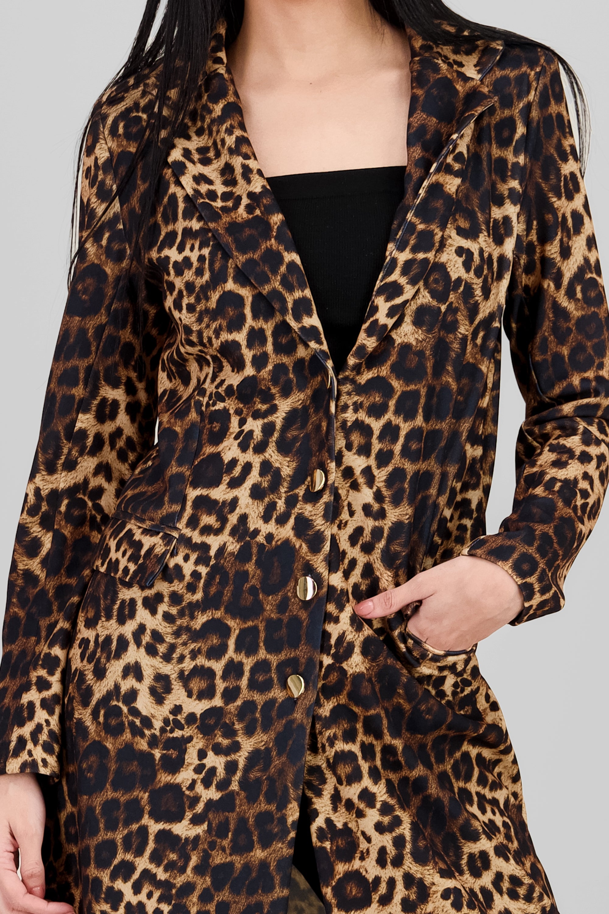 Animal Print Long Coat BLACK COMBO