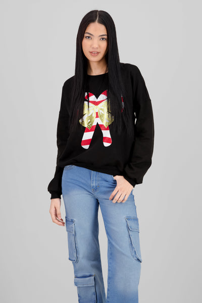 Christmas Candy Cane Sweatshirt BLACK