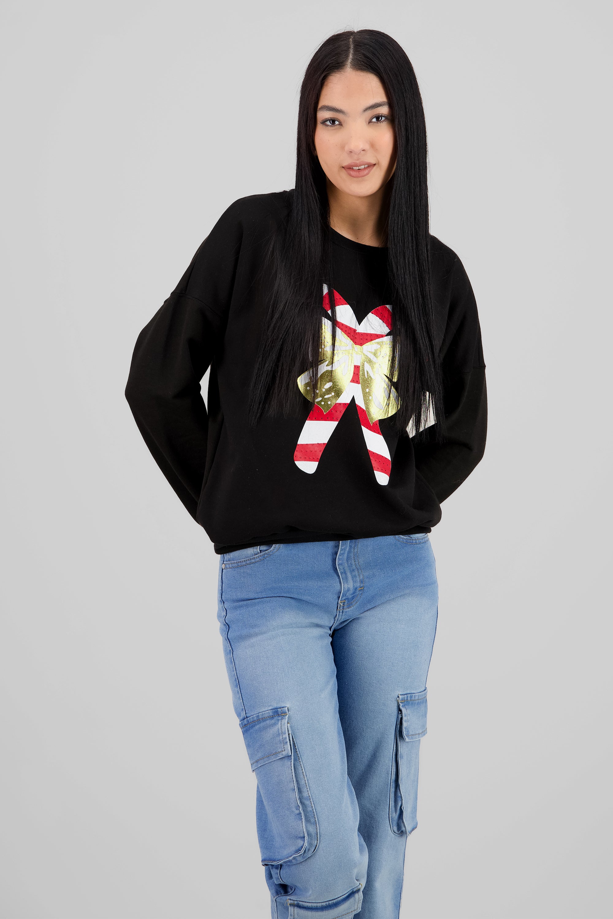 Christmas Candy Cane Sweatshirt BLACK