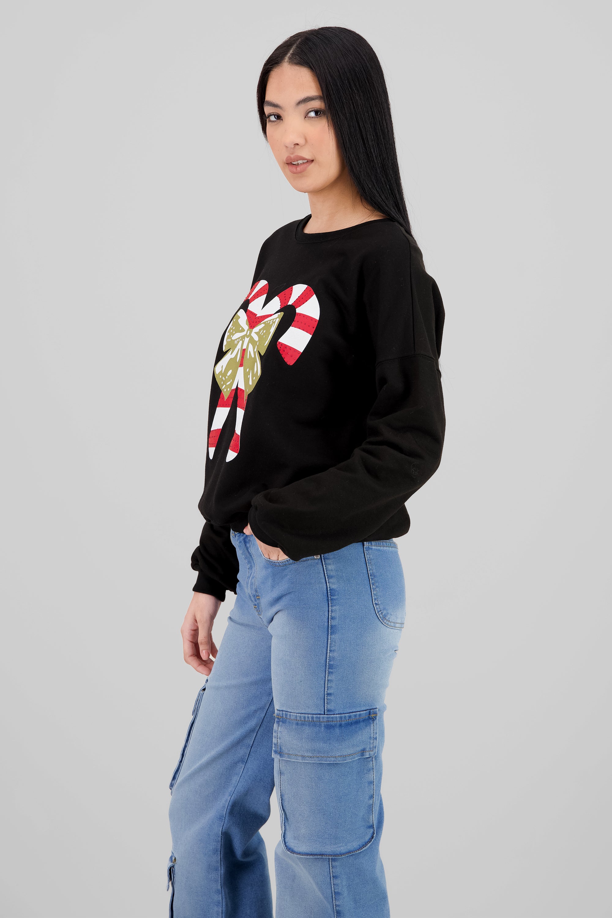 Christmas Candy Cane Sweatshirt BLACK