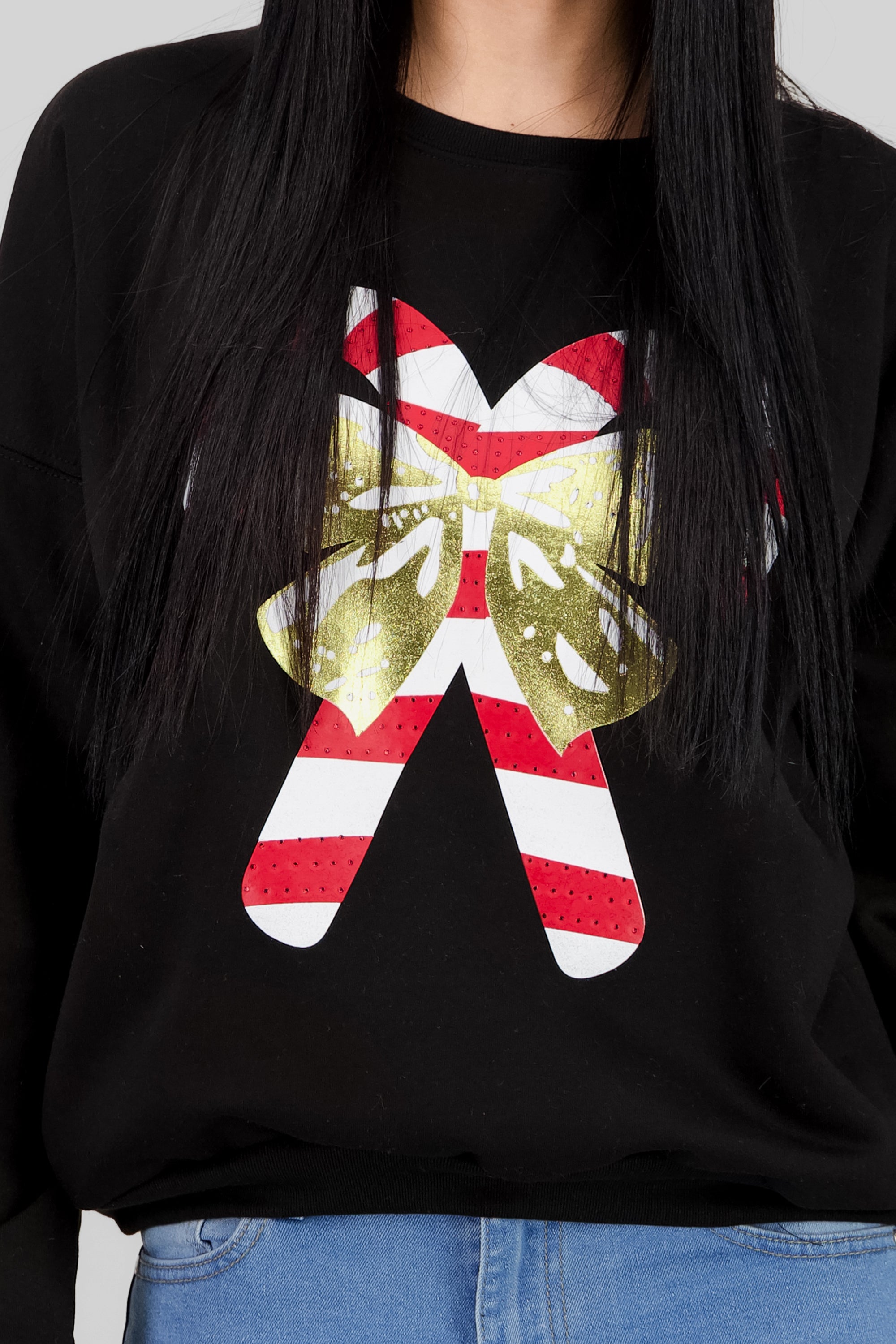 Christmas Candy Cane Sweatshirt BLACK