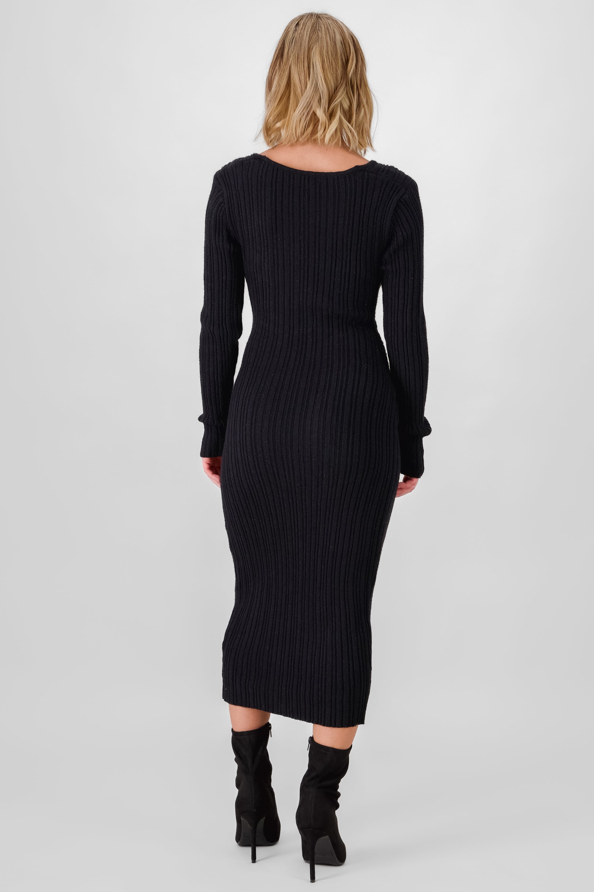 Ribbed Midi Wrap Dress BLACK