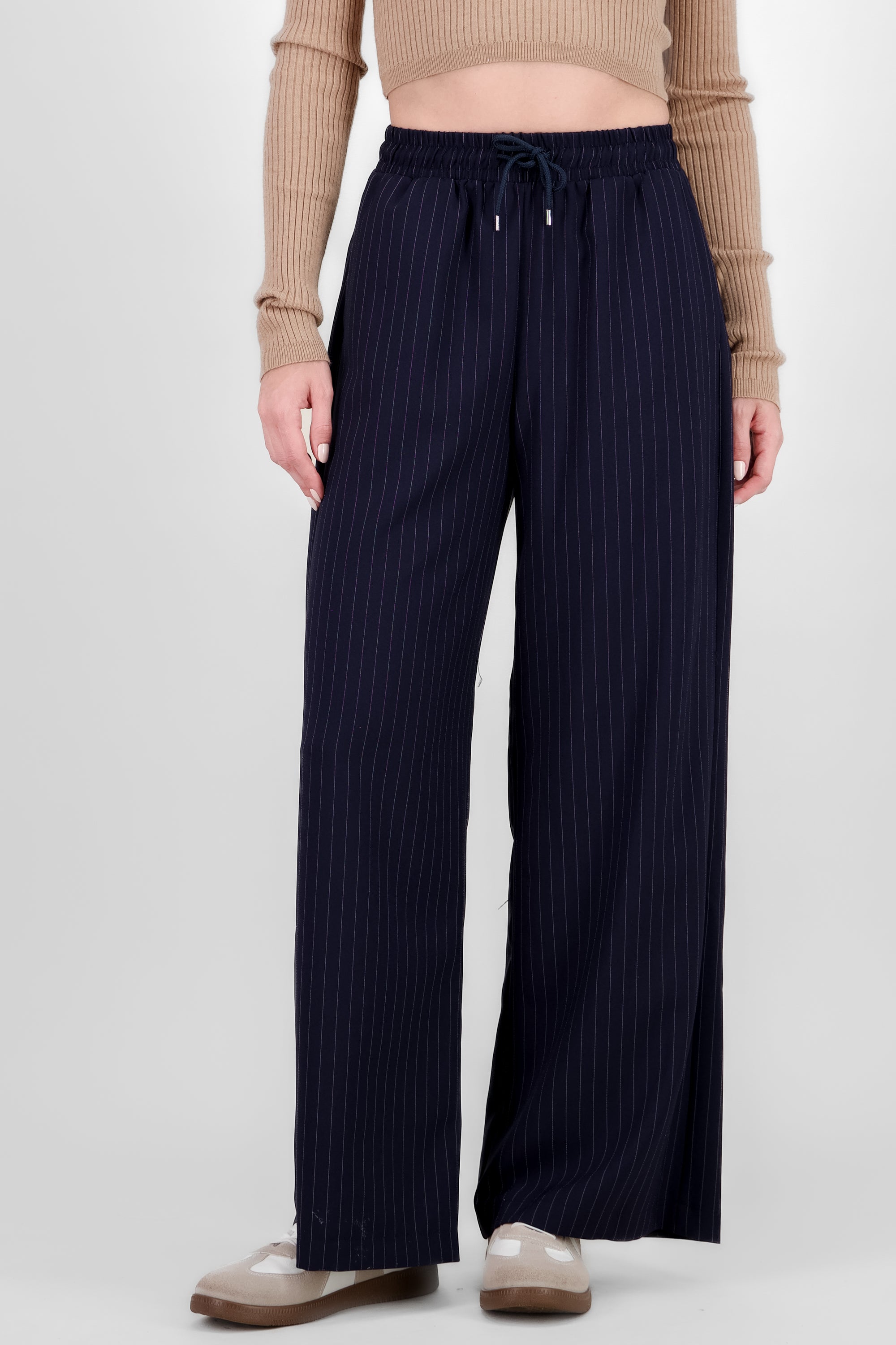 Wide Leg Pants with Elastic Detail NAVY COMBO