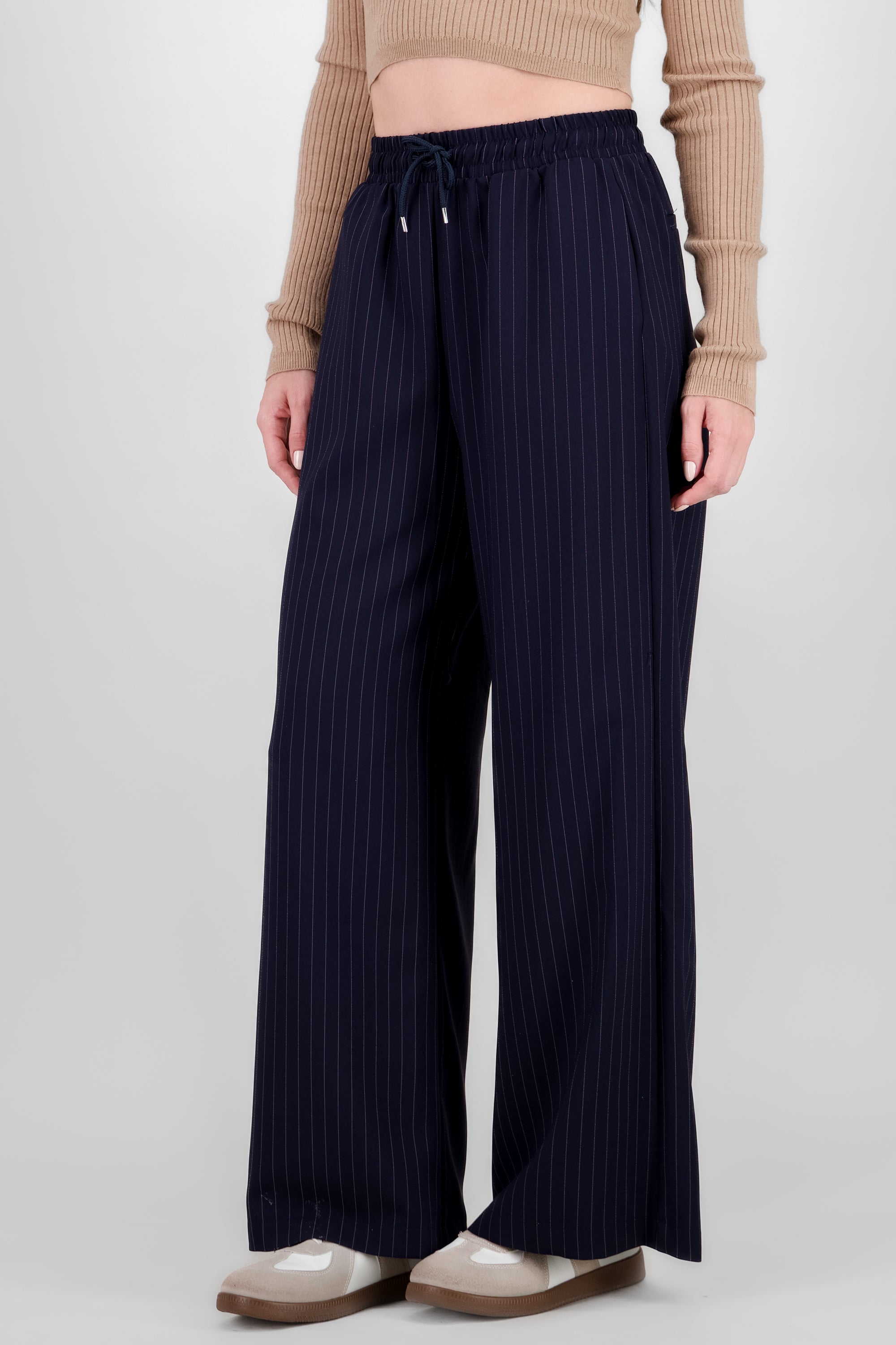 Wide Leg Pants with Elastic Detail NAVY COMBO