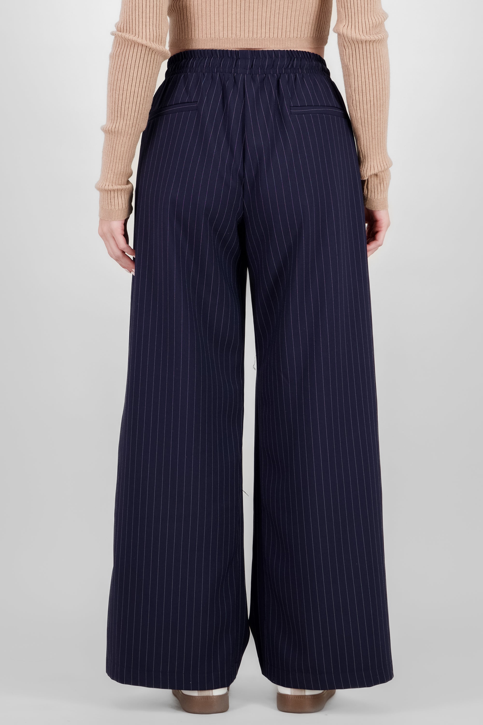 Wide Leg Pants with Elastic Detail NAVY COMBO