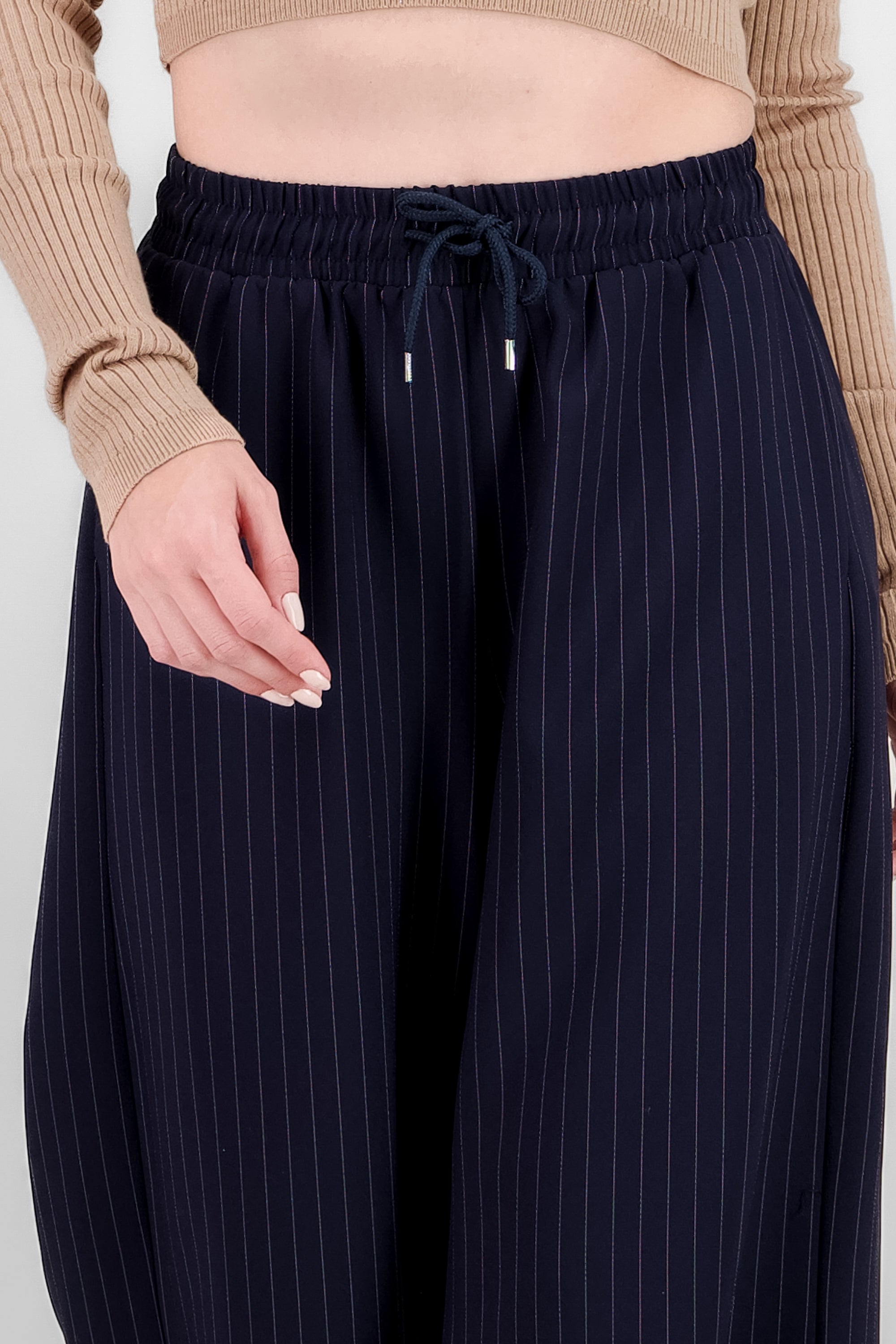 Wide Leg Pants with Elastic Detail NAVY COMBO