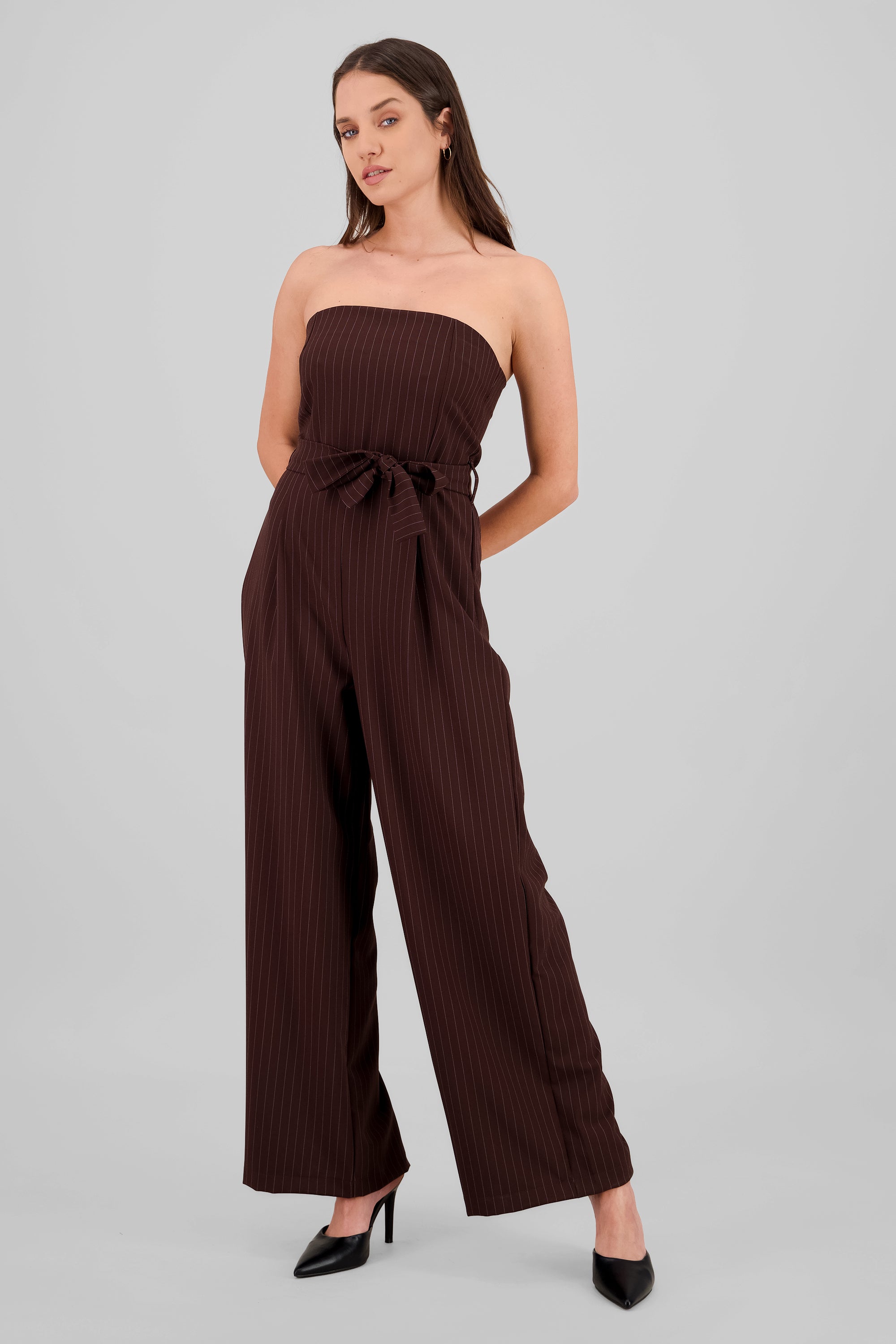 Striped Strapless Jumpsuit BROWN COMBO