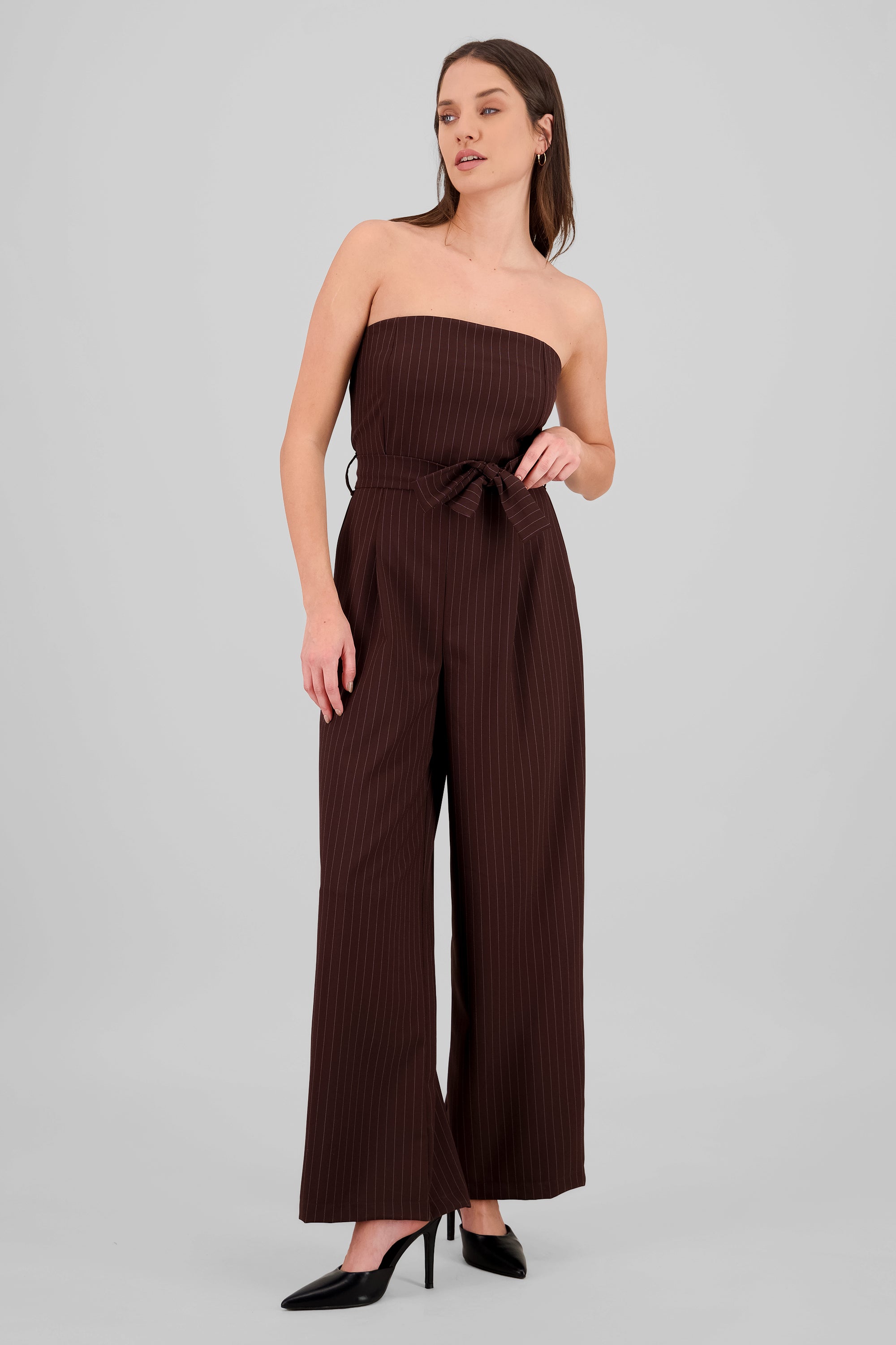 Striped Strapless Jumpsuit BROWN COMBO