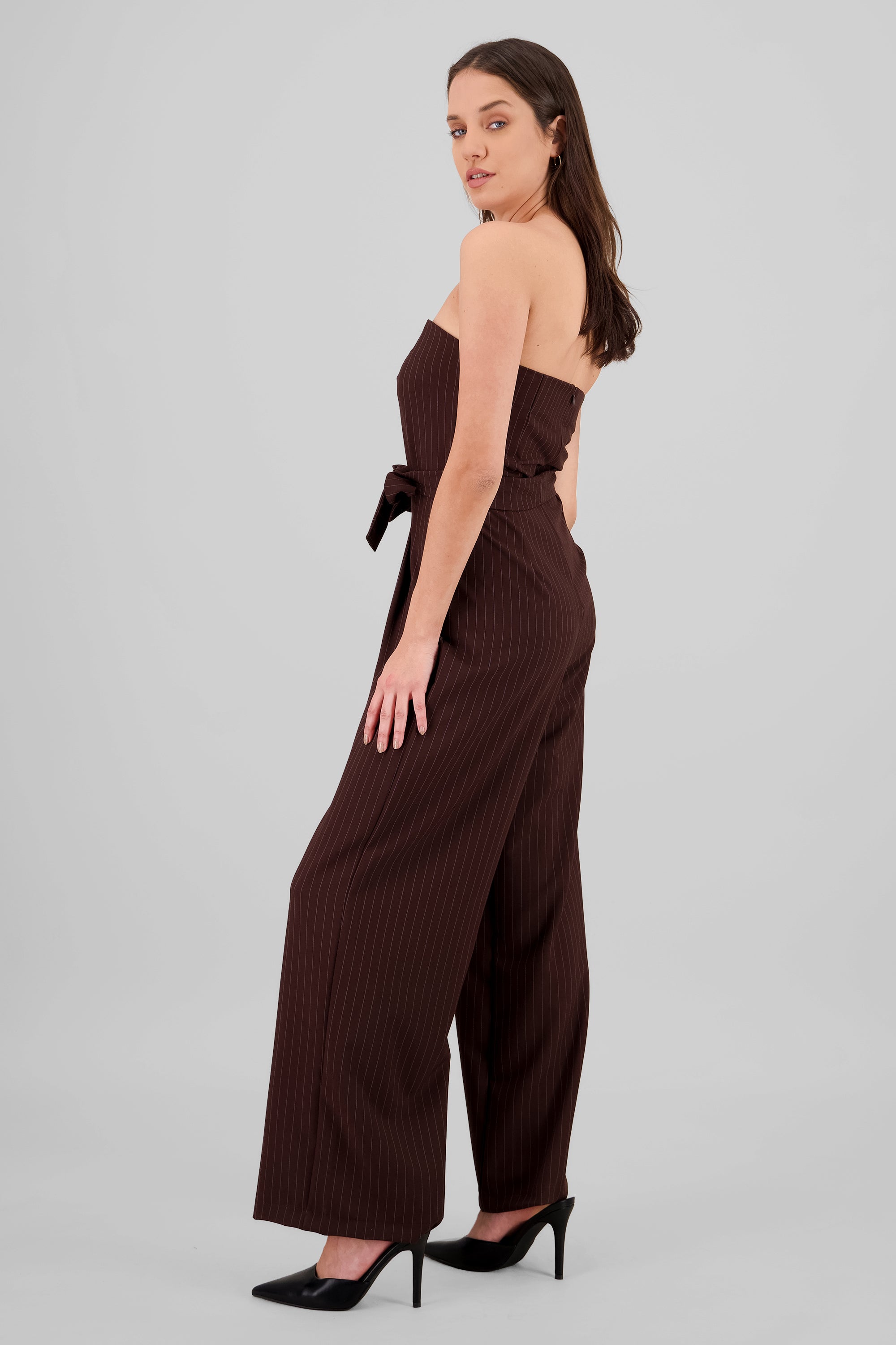 Striped Strapless Jumpsuit BROWN COMBO