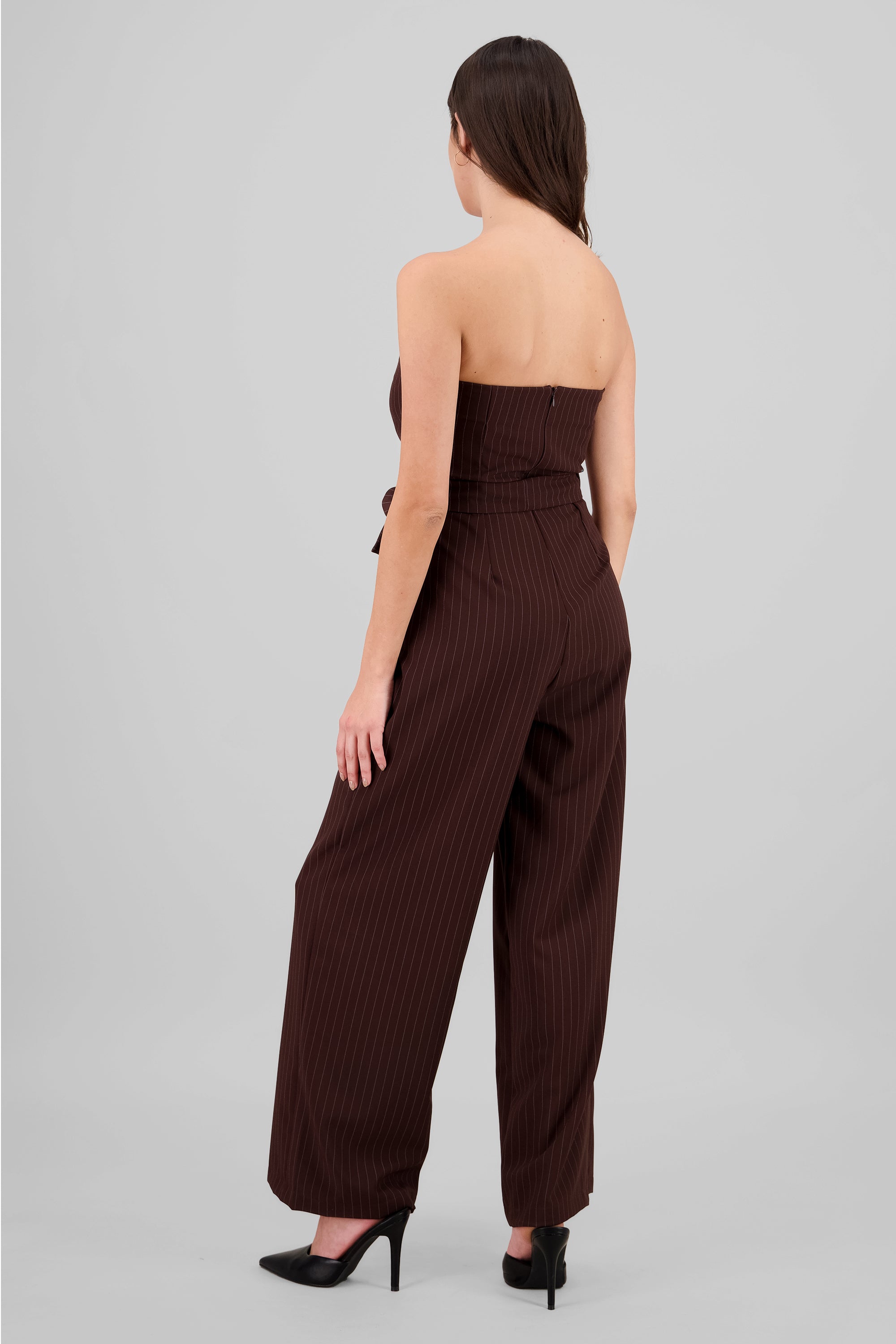 Striped Strapless Jumpsuit BROWN COMBO