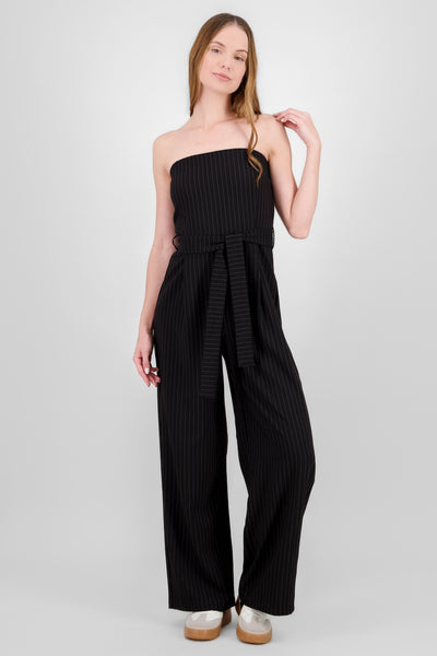 Striped Strapless Jumpsuit BLACK