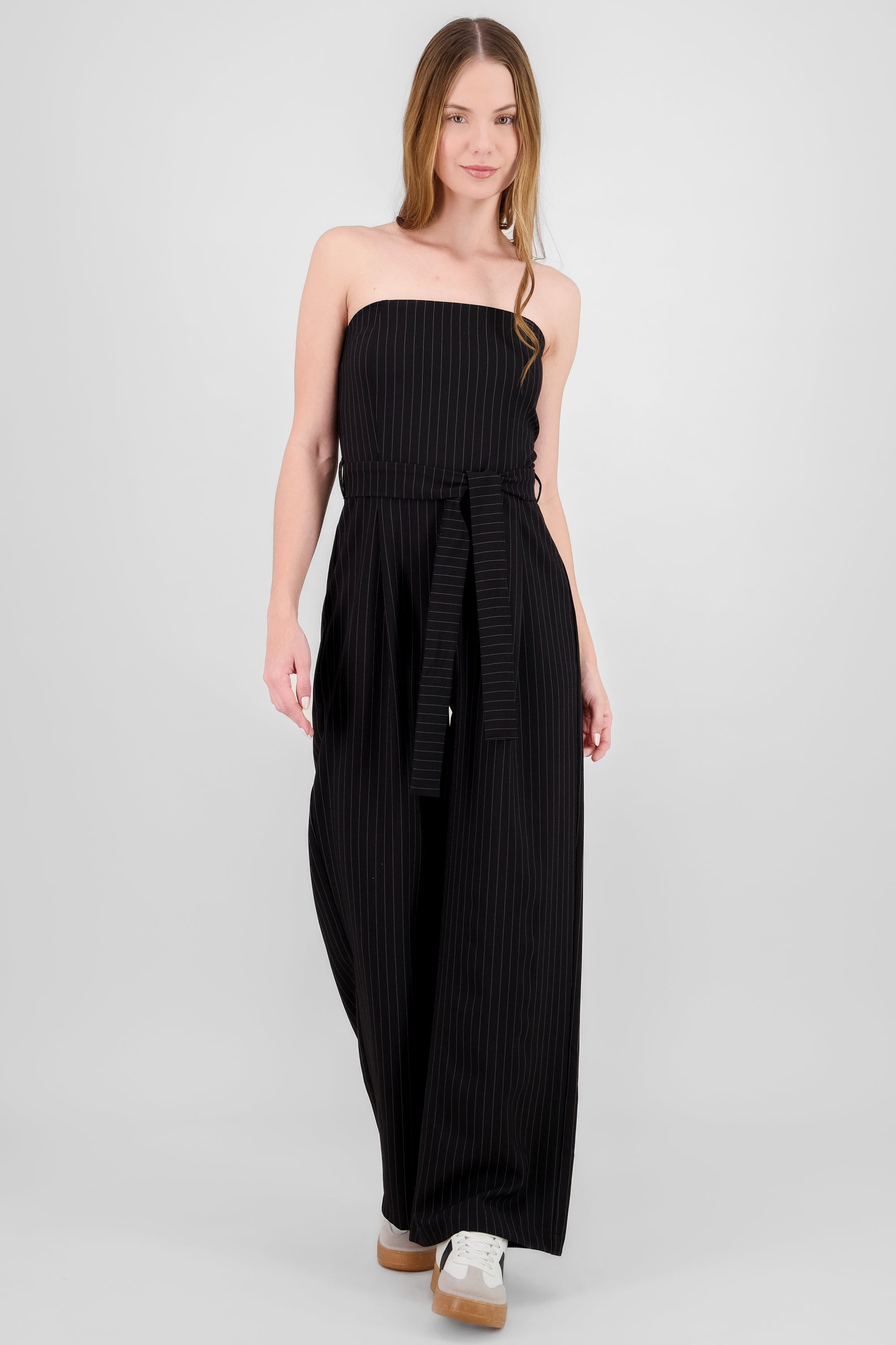 Striped Strapless Jumpsuit BLACK