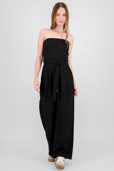 Striped Strapless Jumpsuit BLACK