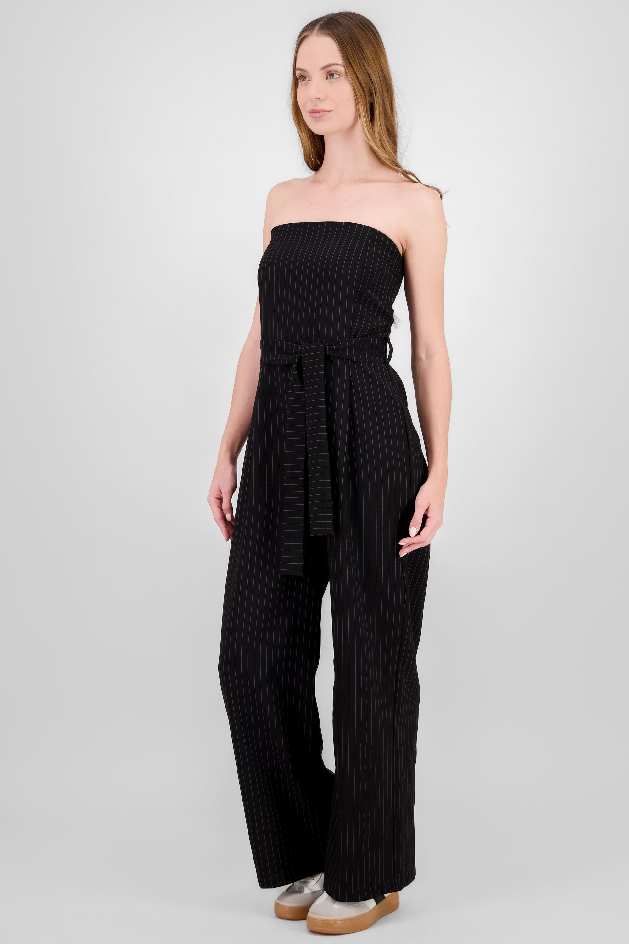 Striped Strapless Jumpsuit BLACK