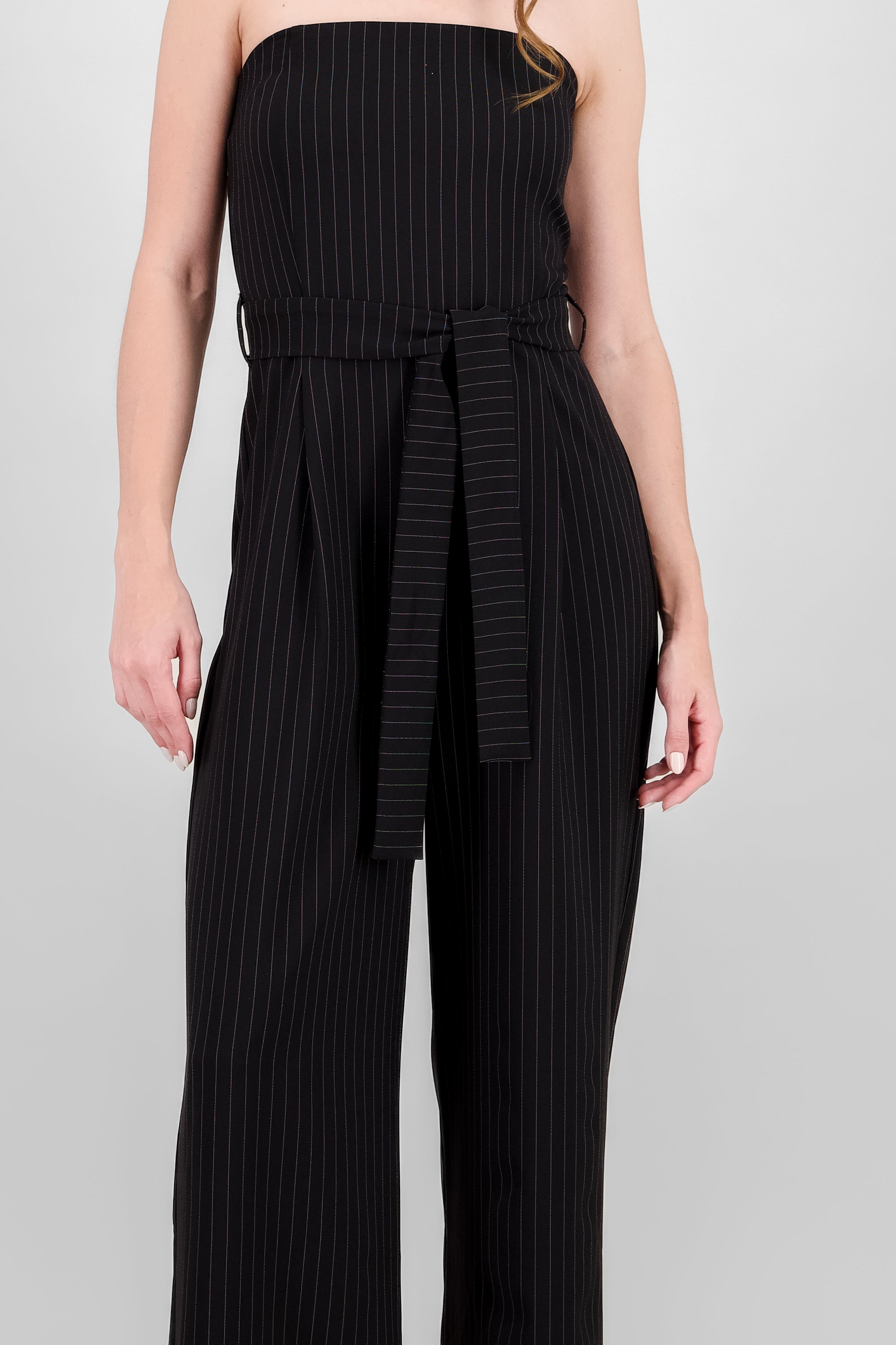 Striped Strapless Jumpsuit BLACK