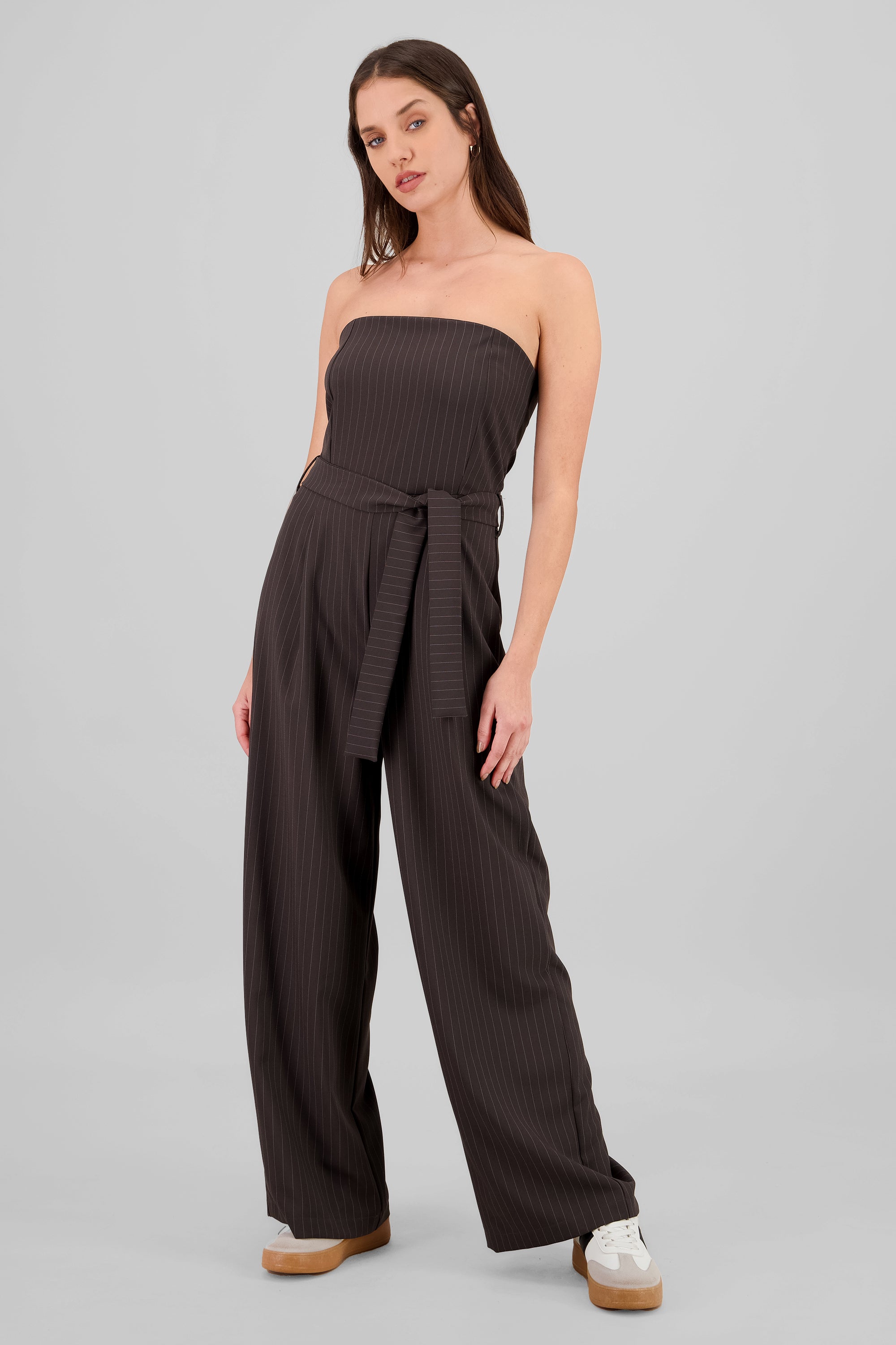 Striped Strapless Jumpsuit GRAY COMBO