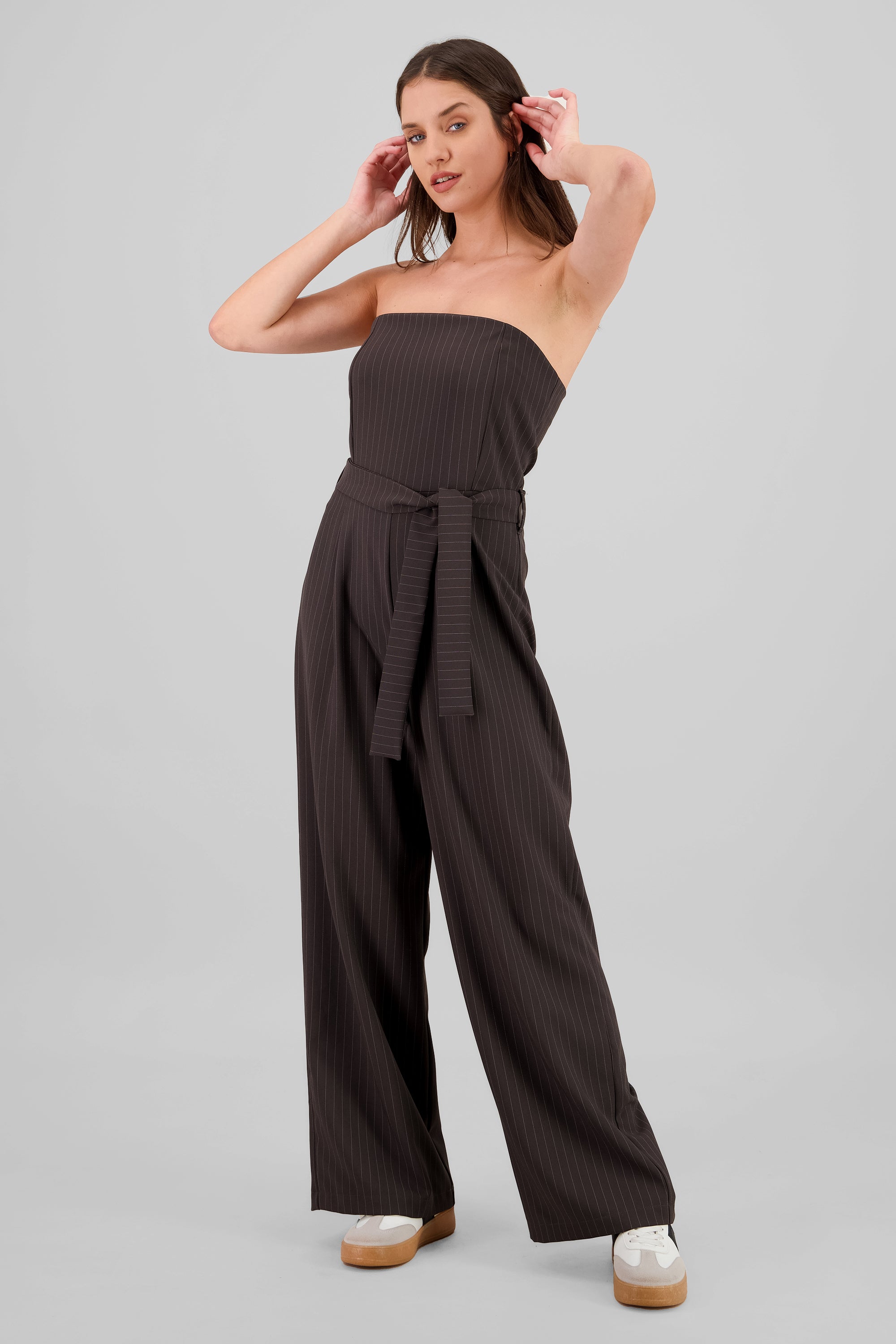 Striped Strapless Jumpsuit GRAY COMBO