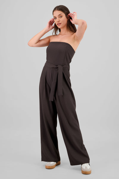 Striped Strapless Jumpsuit BROWN COMBO