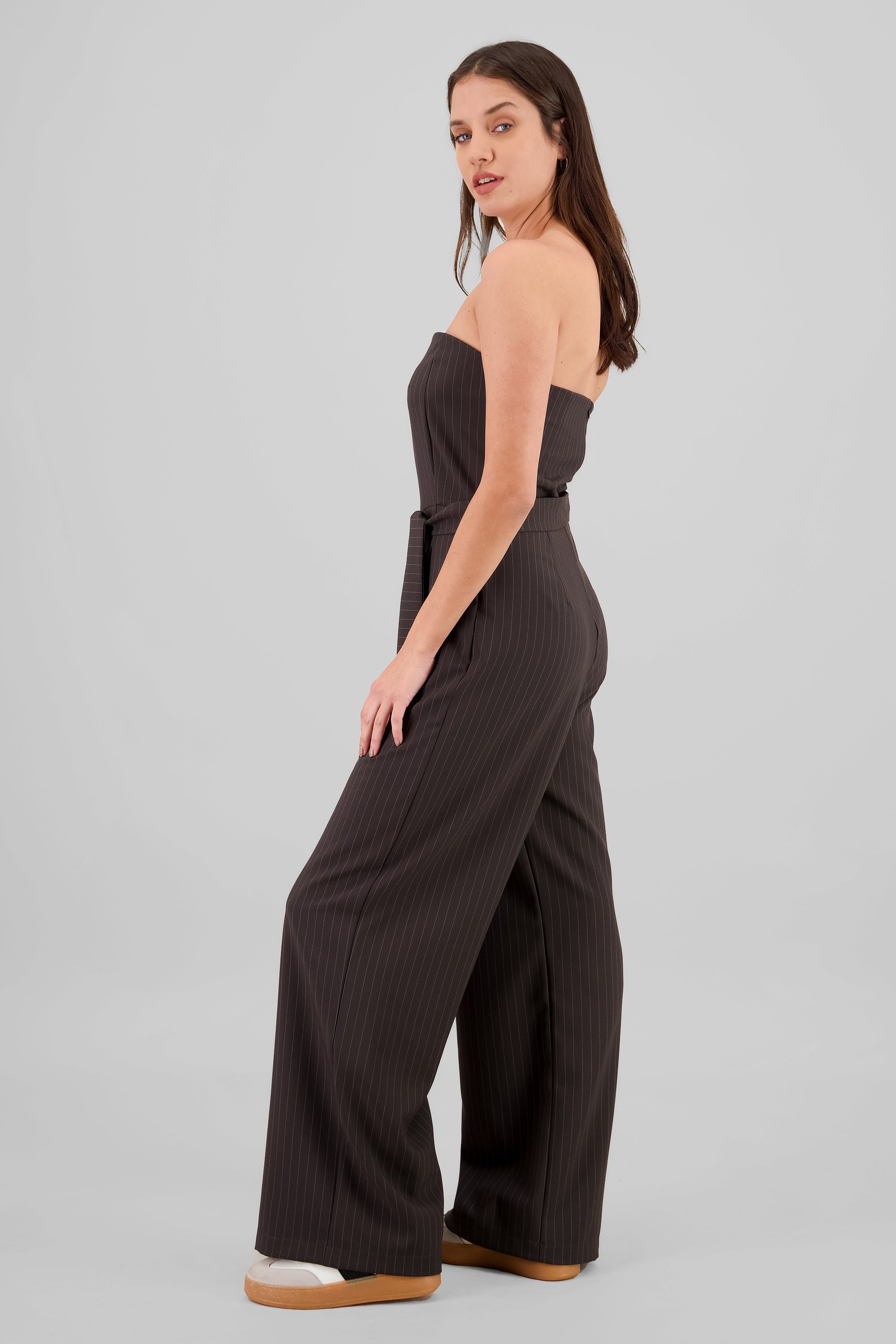 Striped Strapless Jumpsuit GRAY COMBO